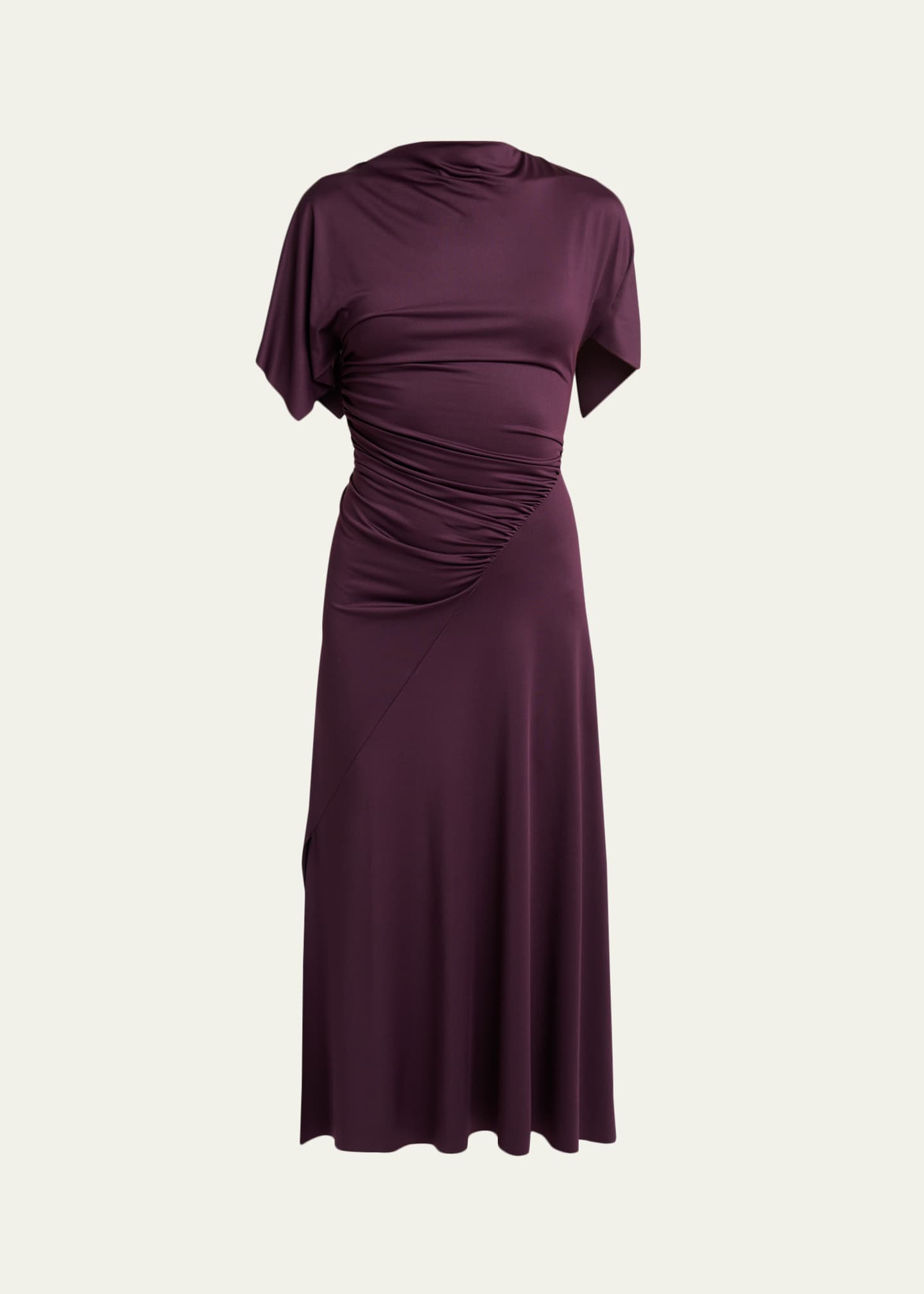 victoria beckham purple dress and David rewear their iconic wedding outfits With its luxurious floor Victoria Beckham Ruched short-sleeve Midi