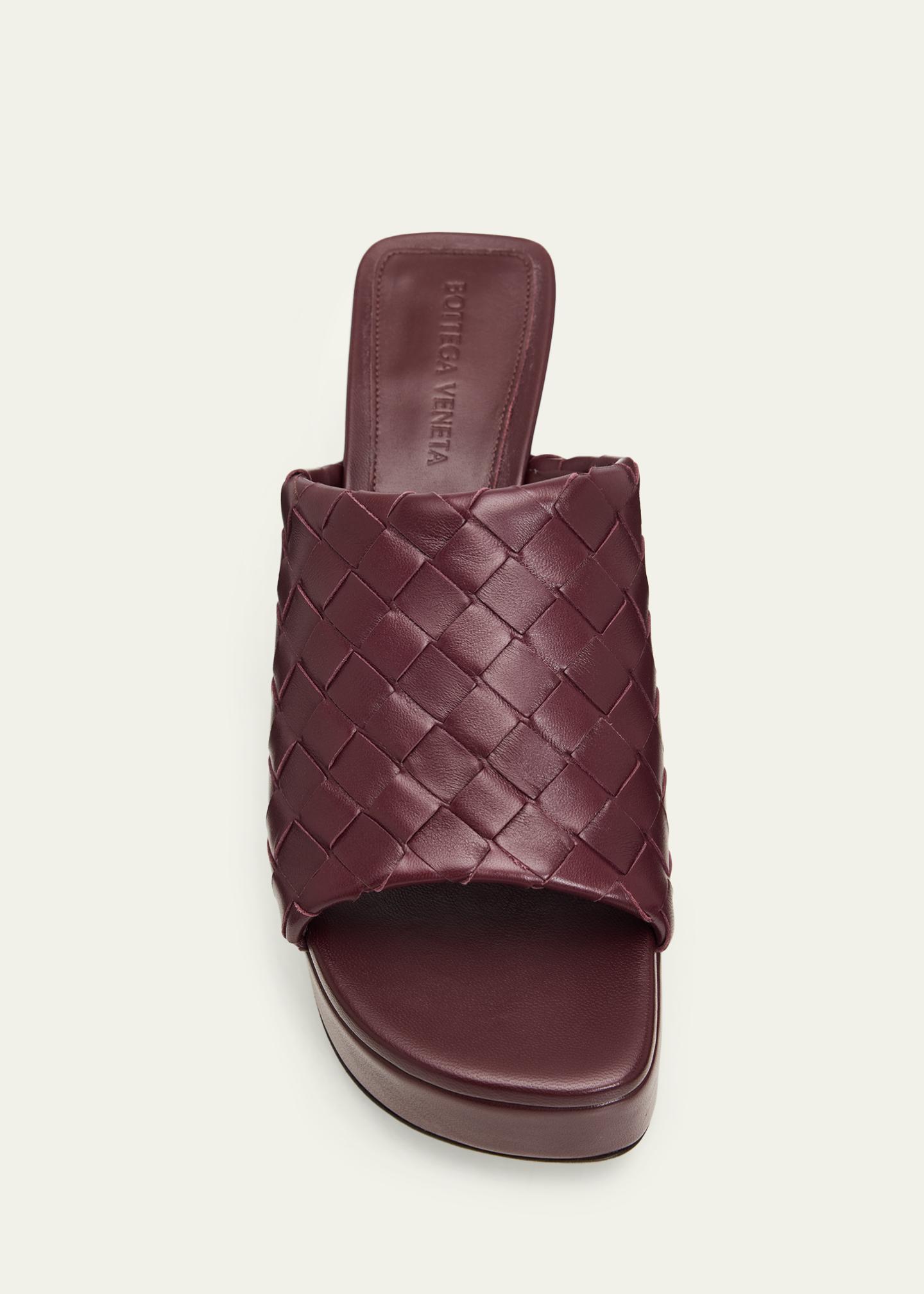 FJ Bottega Veneta サンダル Bottega Veneta 70mm Rosita Intrecciato Leather Wedge Mules