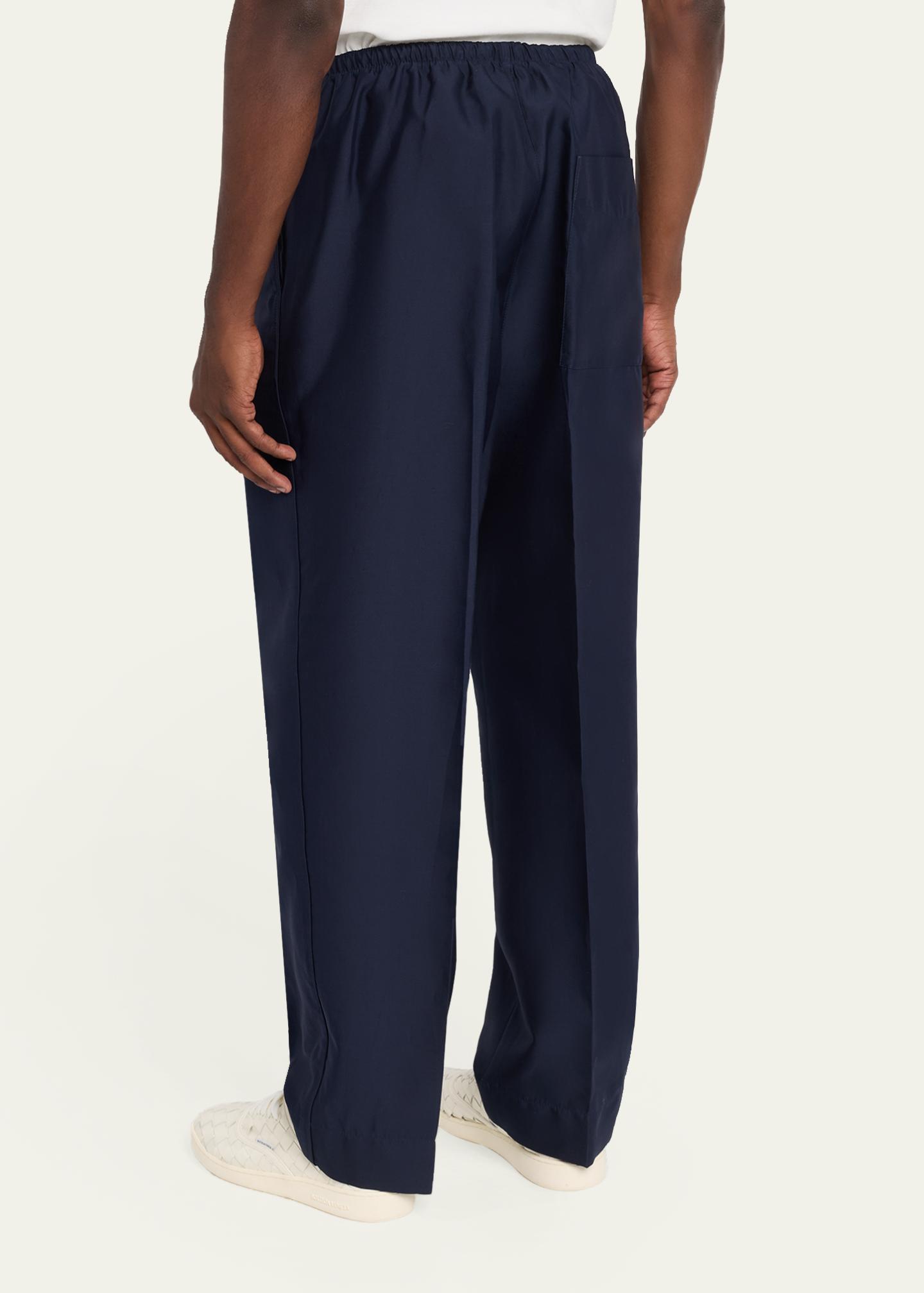 Bottega Veneta 23ss ワイドスラックス ネイビー Bottega Veneta Men's Washed Cotton and Silk Relaxed Drawstring