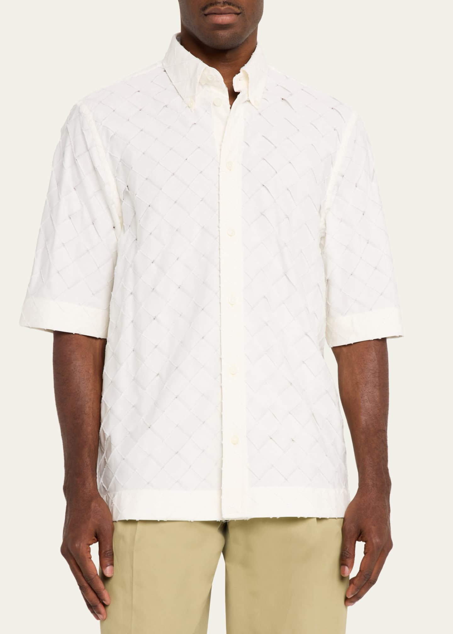 Bottega Veneta Men's Poplin Intrecciato Short-Sleeve Shirt