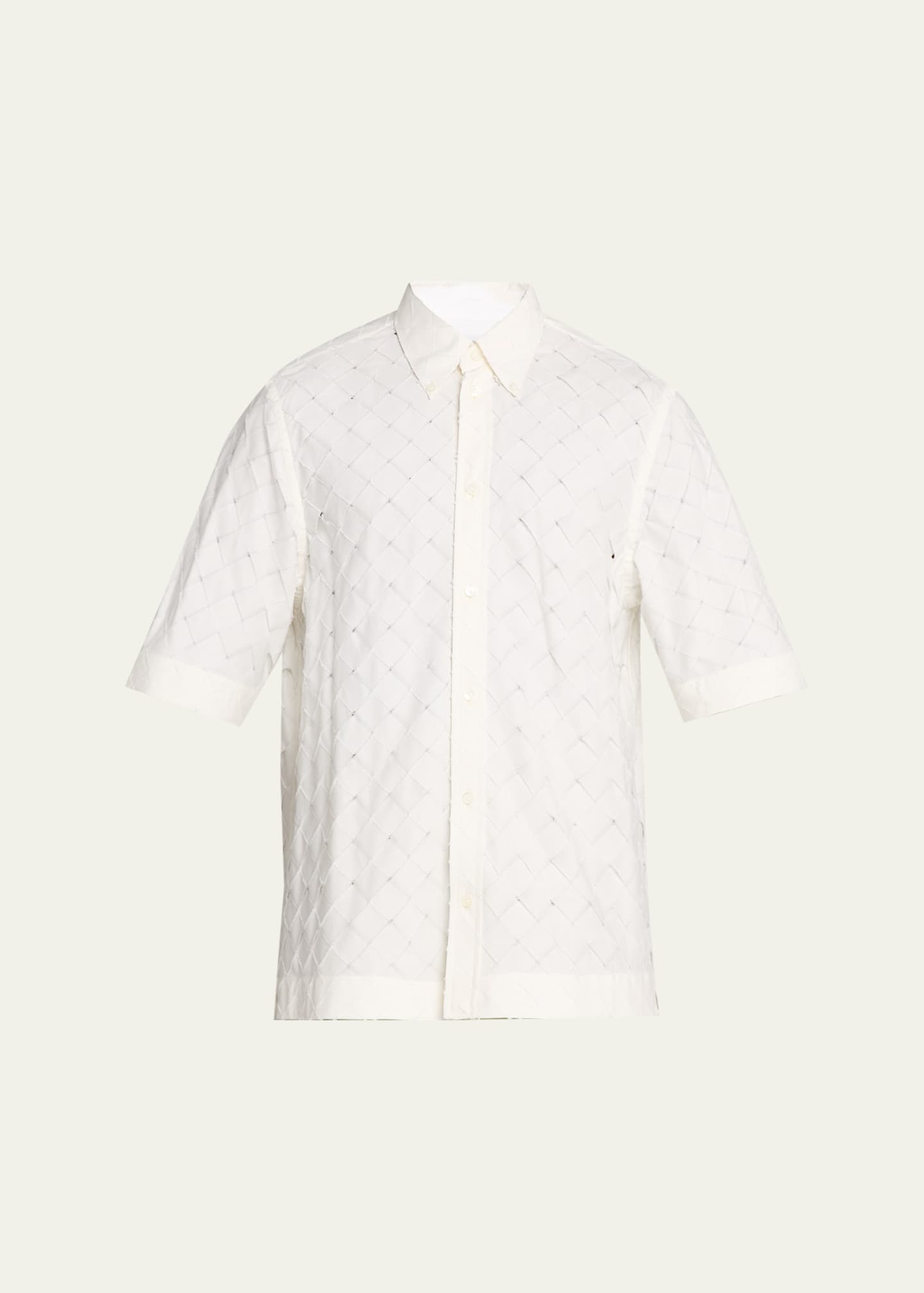 Bottega Veneta Men's Poplin Intrecciato Short-Sleeve Shirt