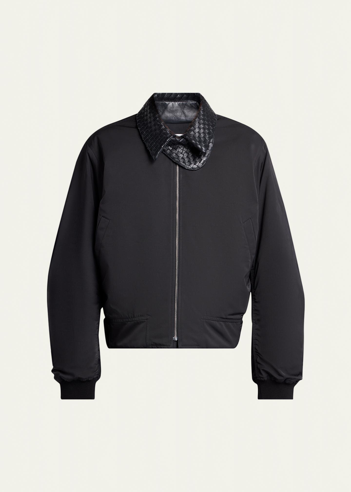 Bottega Veneta Men's Leather Intrecciato-Collar Nylon Blouson