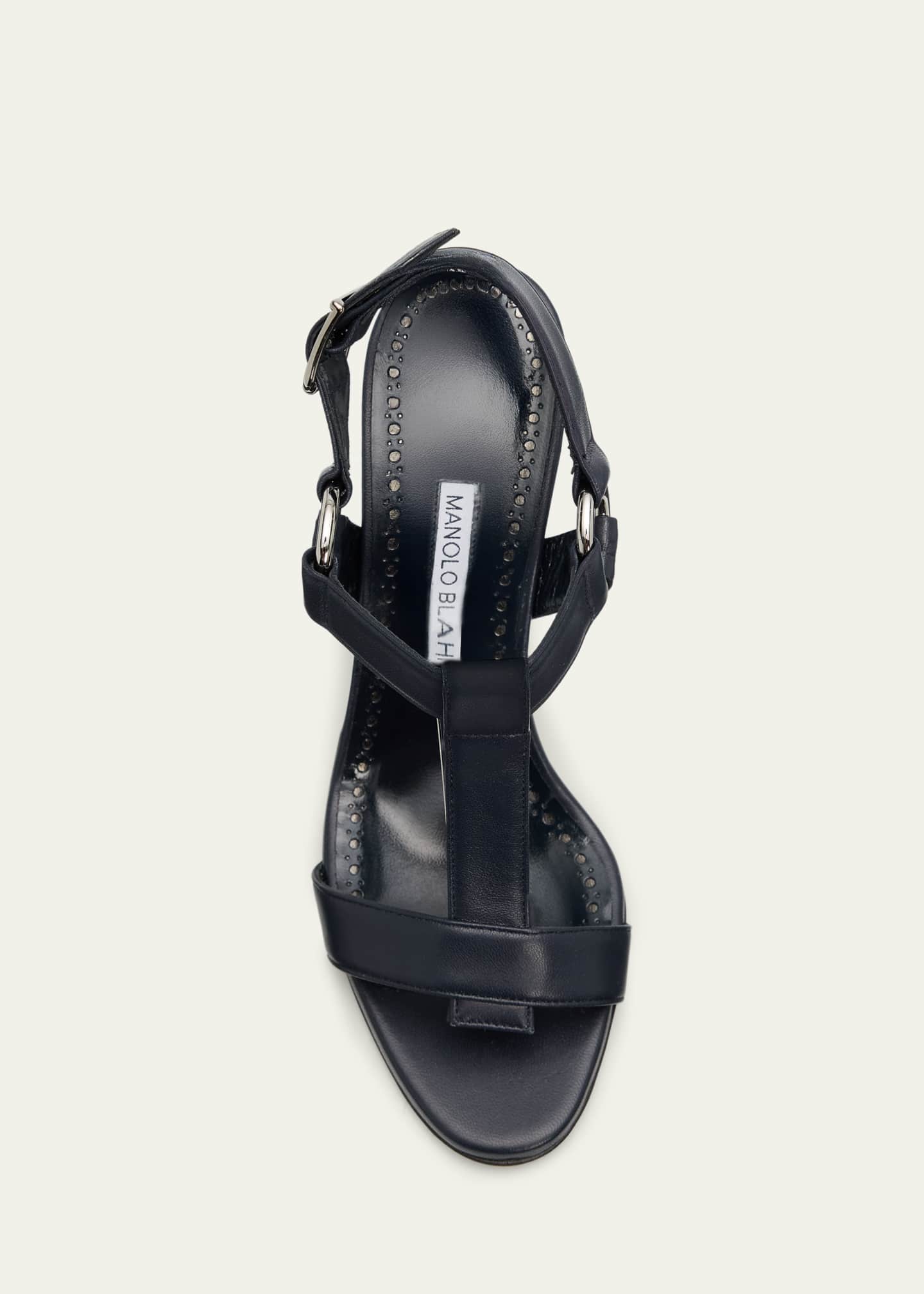Manolo Blahnik 90mm Miona Leather T-Bar Sandals - Bergdorf Goodman