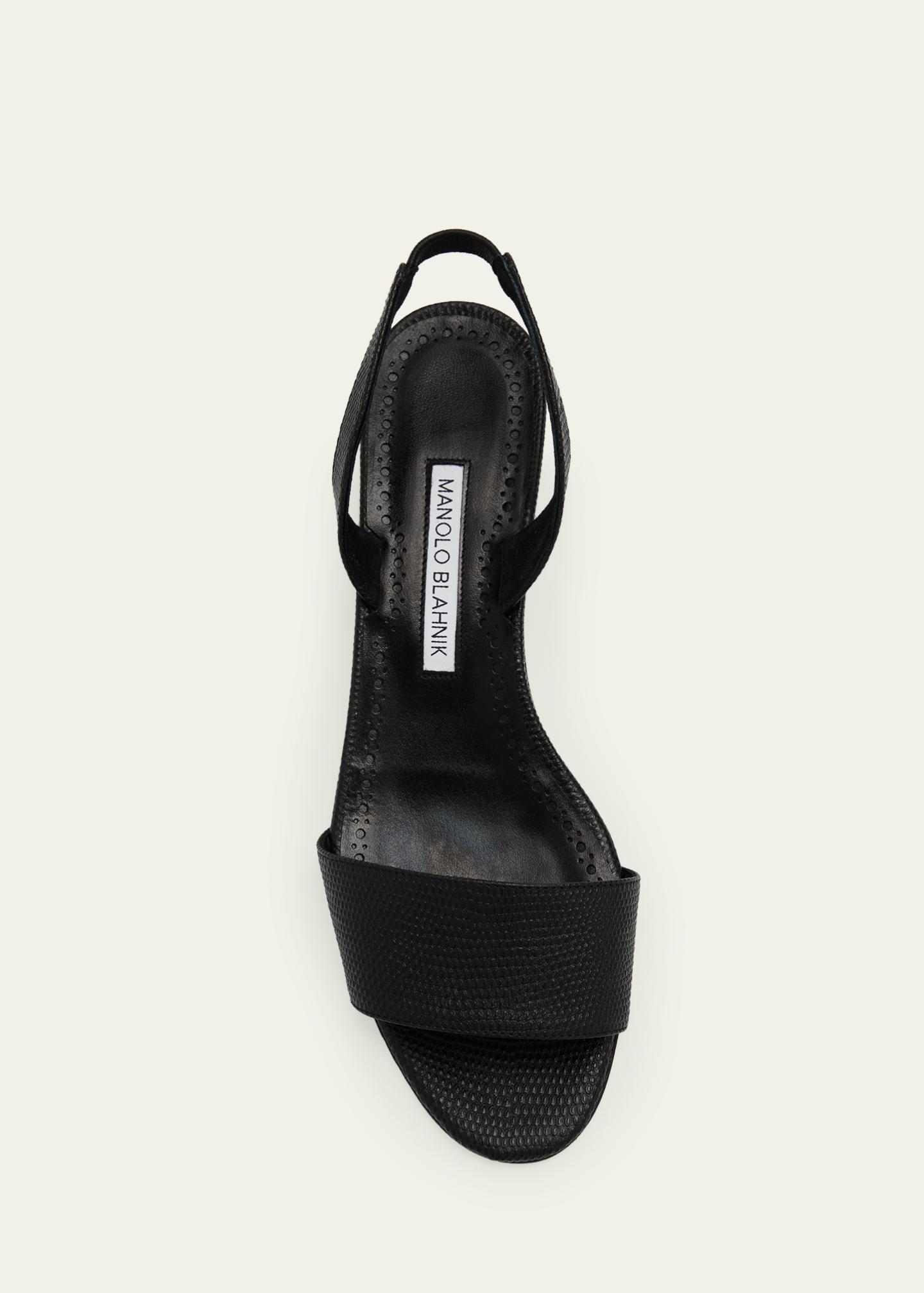 MANOLO BLAHNIK ブラックレザーサンダル 36½　23.5㎝～24㎝ Manolo Blahnik 30mm Patobarnu Embossed Leather Sandals - Bergdorf