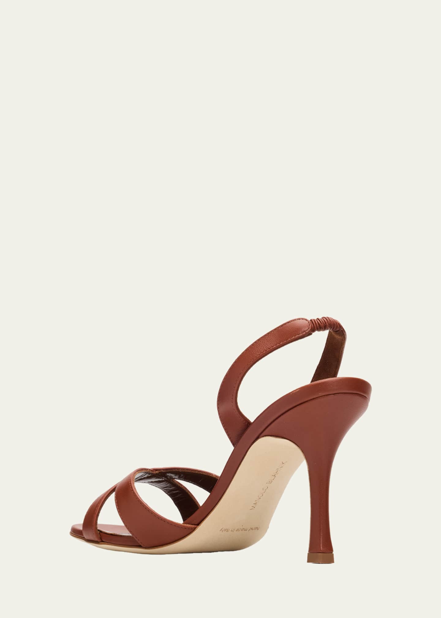 Manolo Blahnik 90mm Callasli Crossover Leather Slingback Sandals