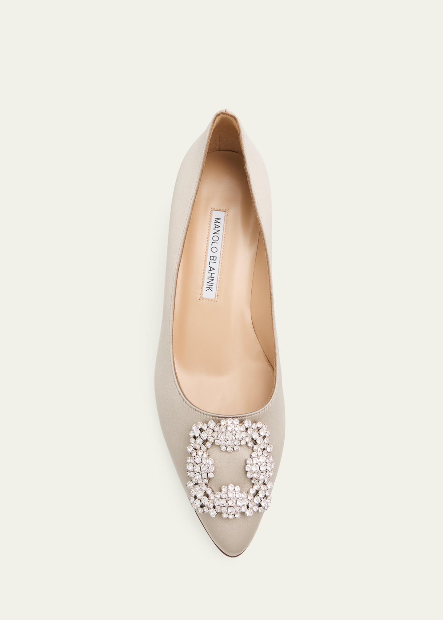 Manolo Blahnik 25mm Hangisibar Satin Crystal Buckle Pumps