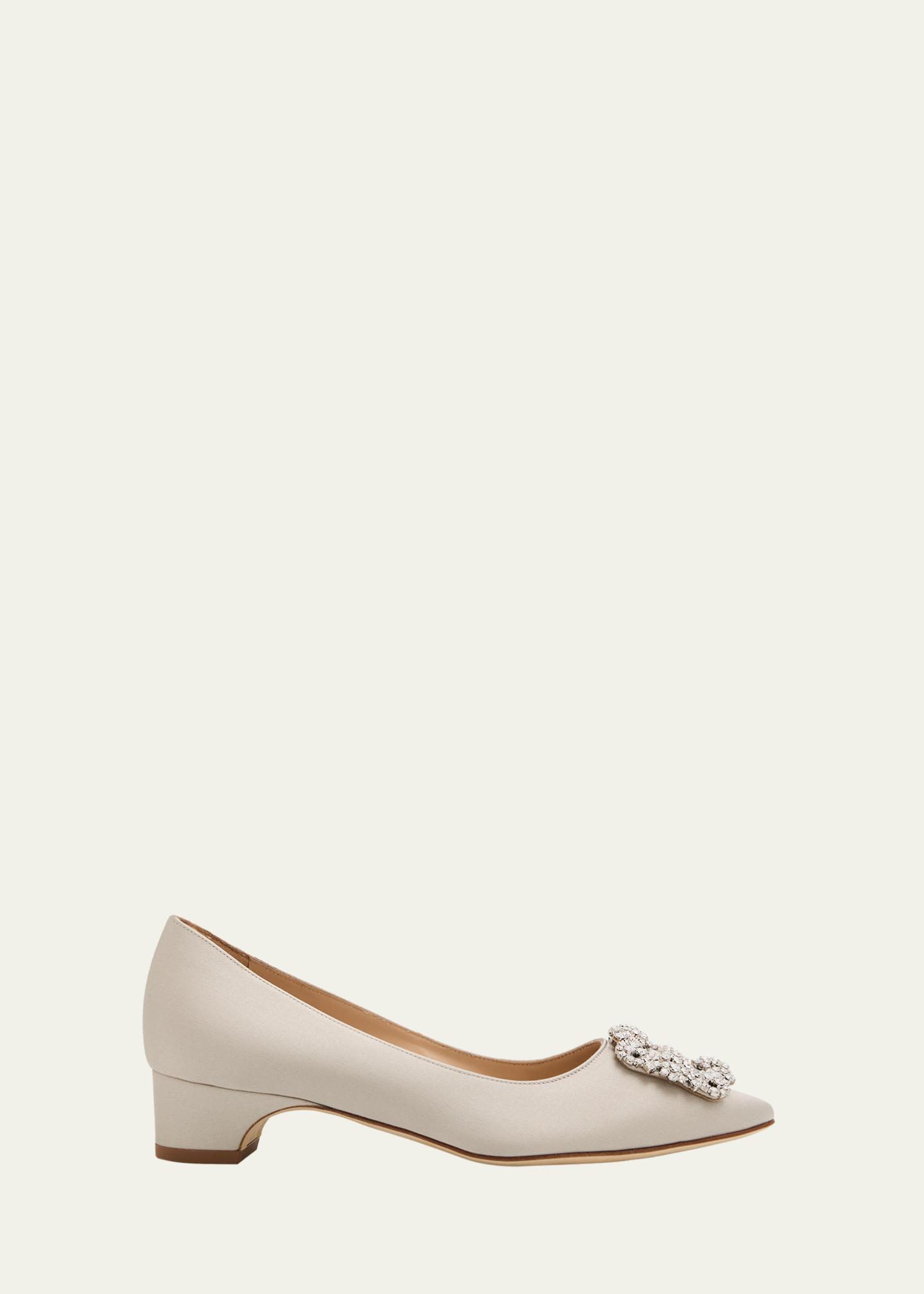 Manolo Blahnik 25mm Hangisibar Satin Crystal Buckle Pumps