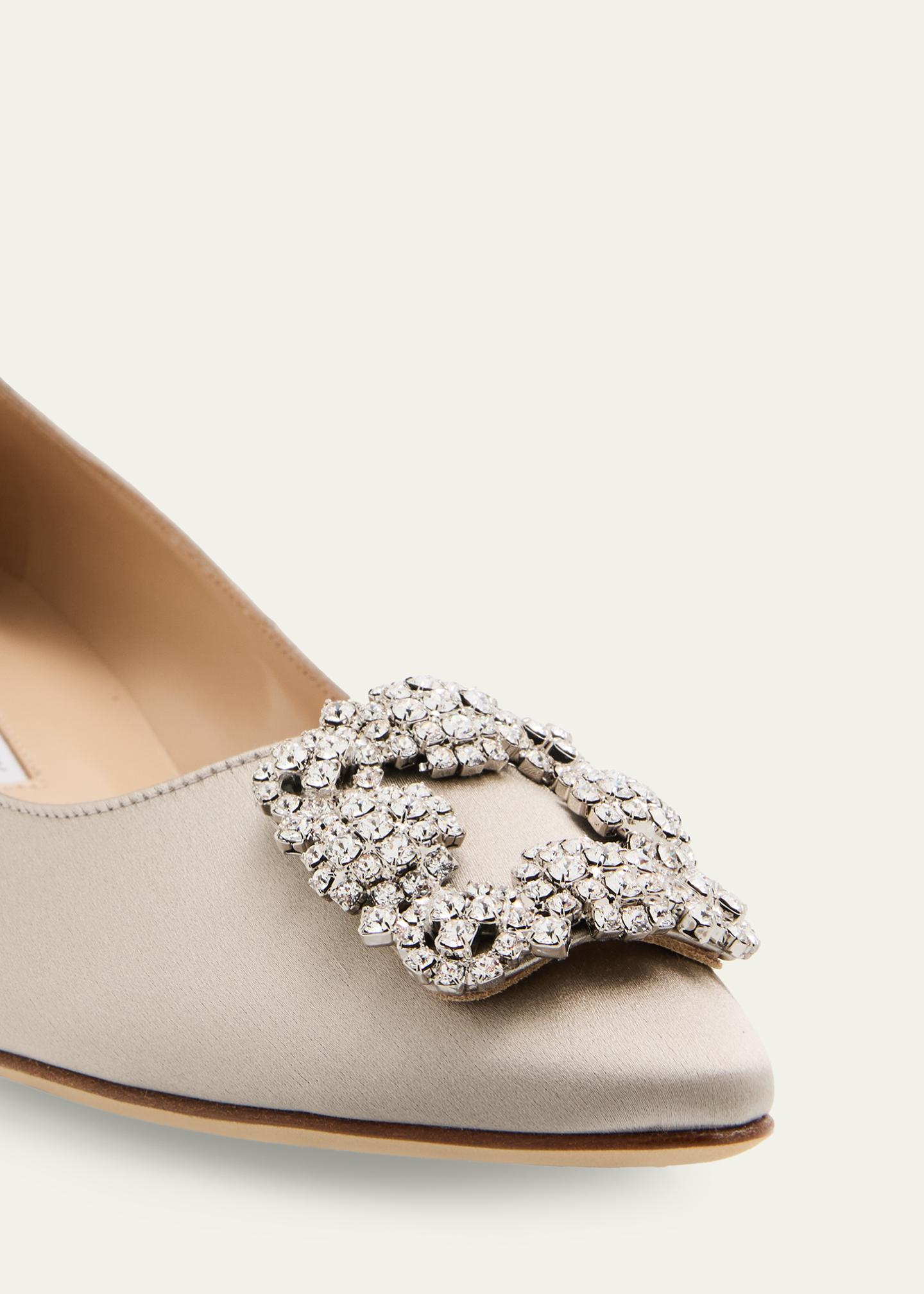 Manolo Blahnik 25mm Hangisibar Satin Crystal Buckle Pumps