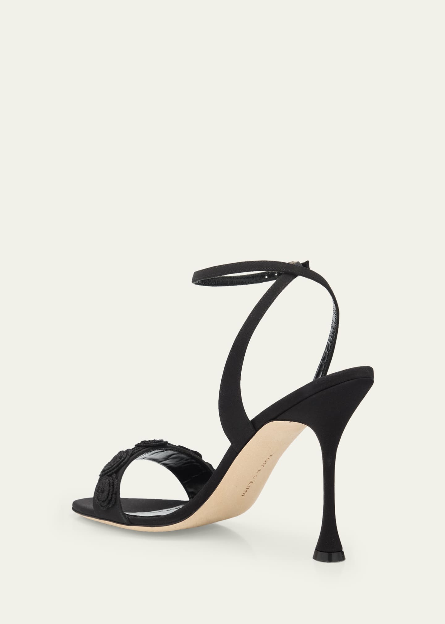 Manolo Blahnik 105mm Raosnu Crochet Flower Ankle-Strap Sandals