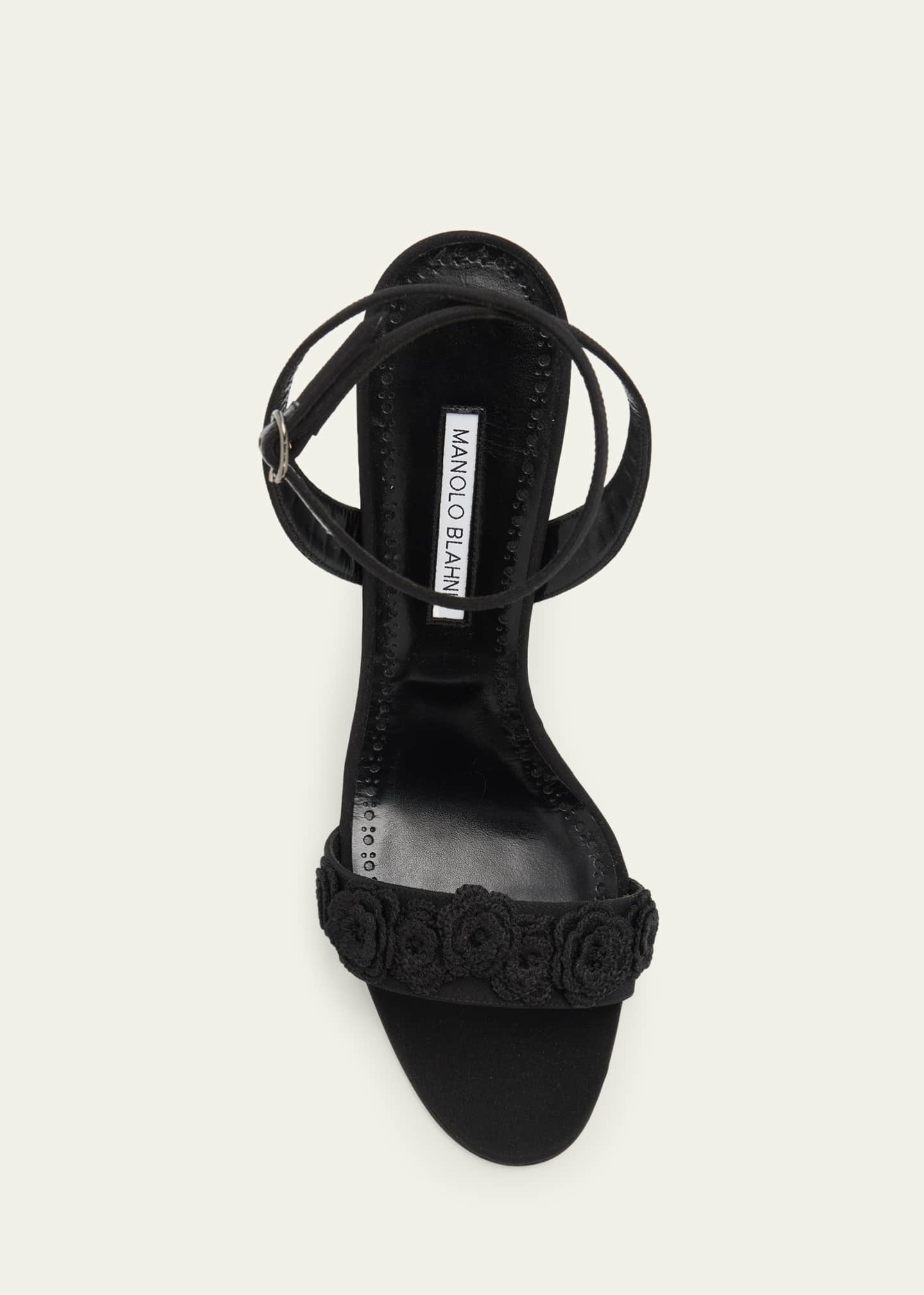 Manolo Blahnik 105mm Raosnu Crochet Flower Ankle-Strap Sandals
