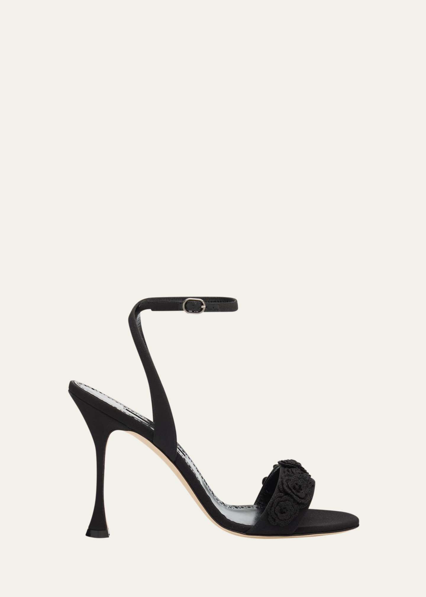 Manolo Blahnik 105mm Raosnu Crochet Flower Ankle-Strap Sandals
