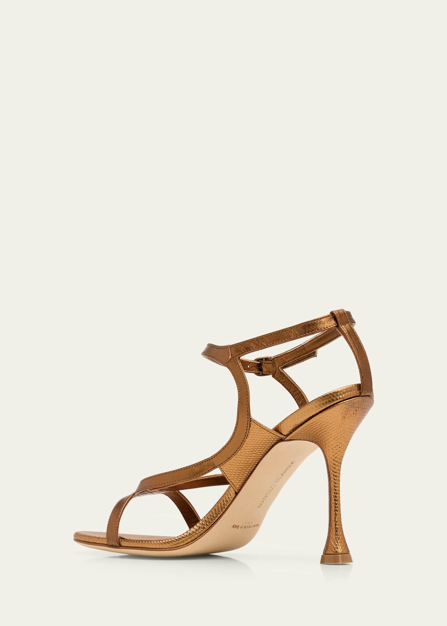 Manolo Blahnik 105mm Tibula Metallic Leather Sandals - Bergdorf
