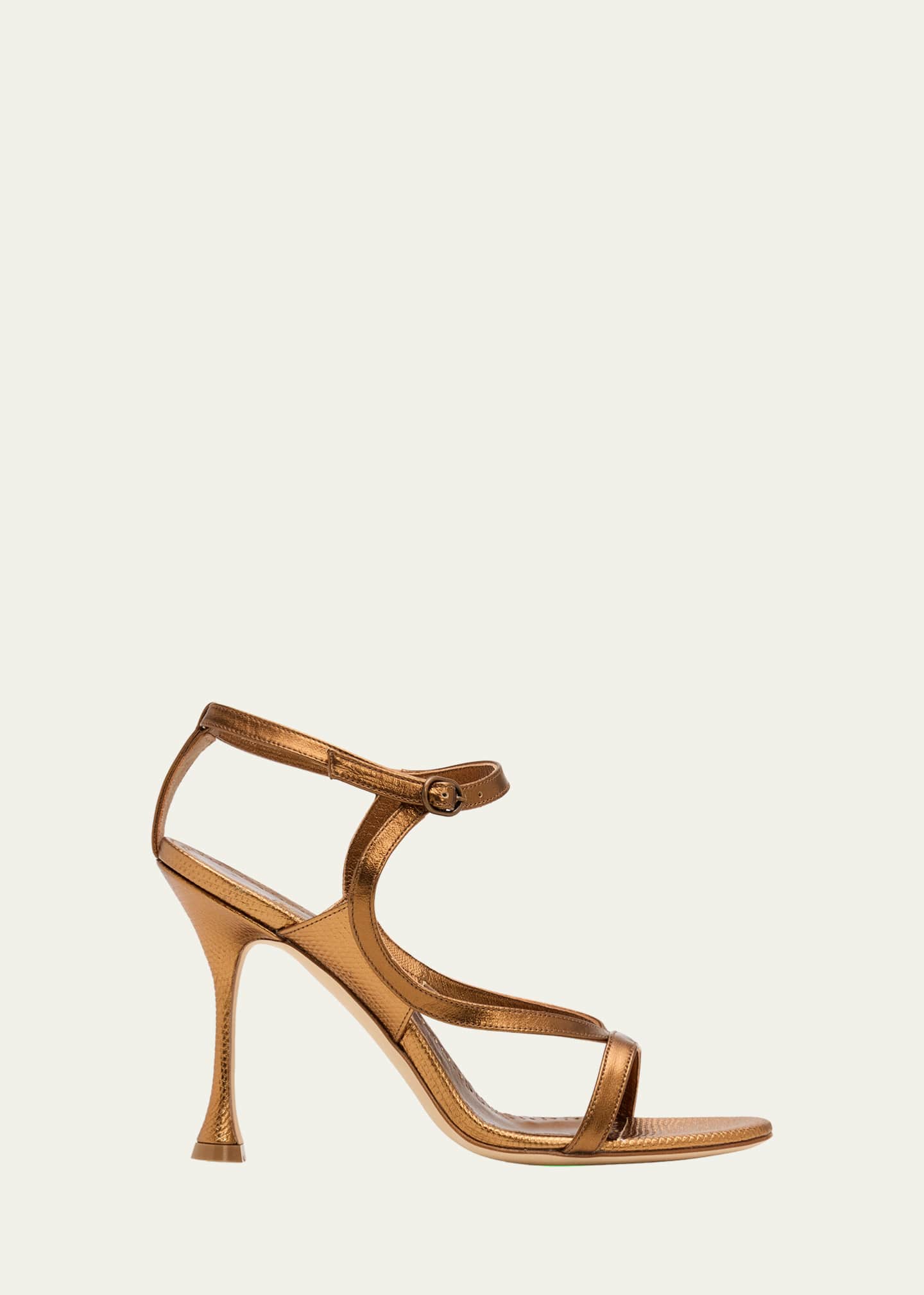 Manolo Blahnik 105mm Tibula Metallic Leather Sandals - Bergdorf