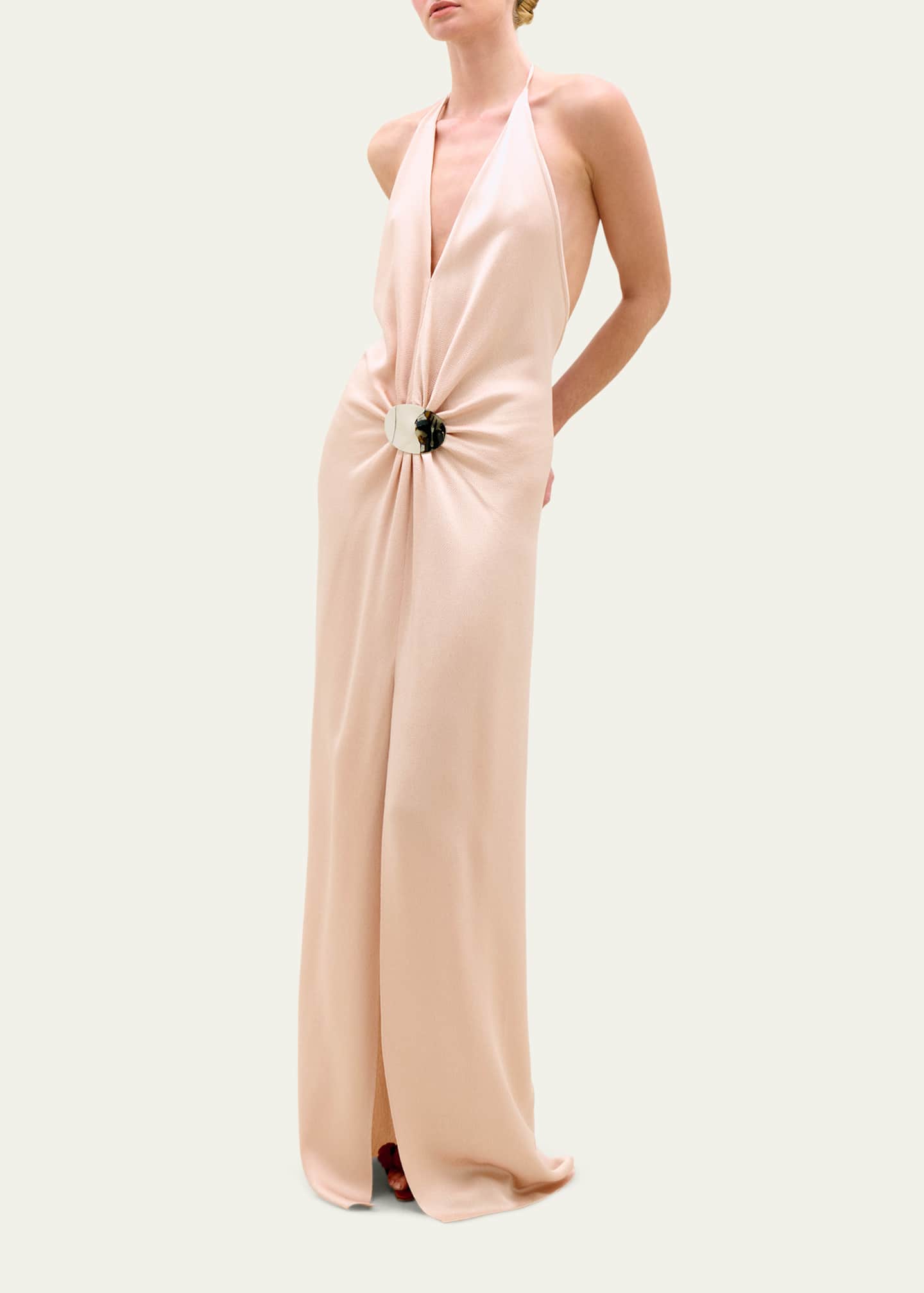 ジーザスディアマンテ　バレリーナワンピ　サックス　38 Silvia Tcherassi Rowan Gathered Hammered Silk Plunging Halter Maxi