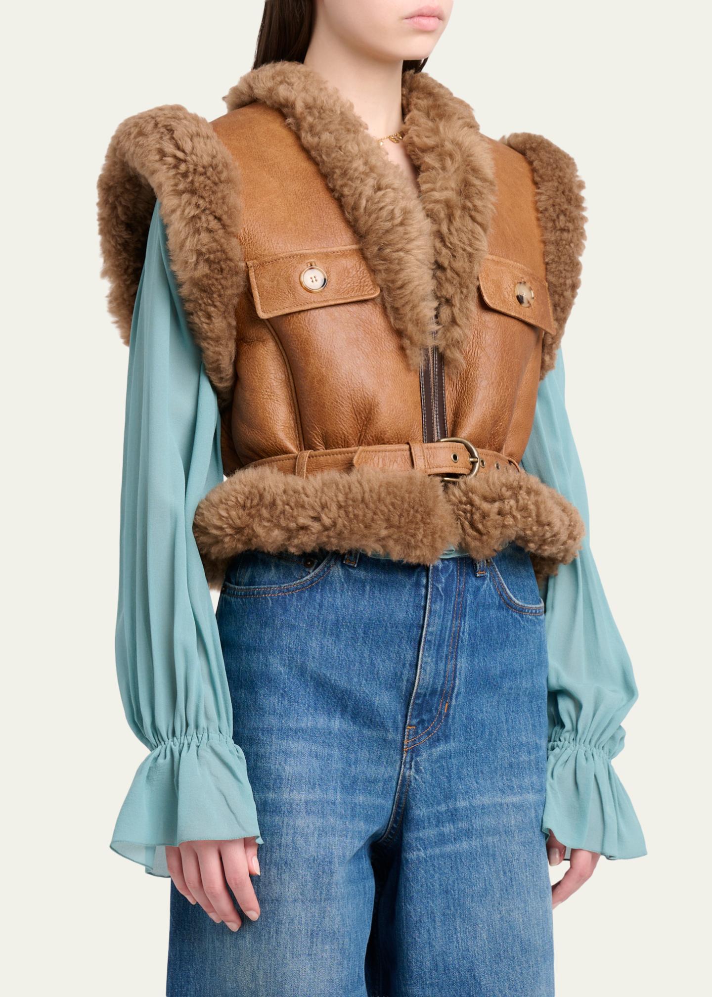 最安値★DIANTE★PREMIUM ECO FUR BELTED VEST Chloé Lamb Shearling Belted Vest - Bergdorf Goodman