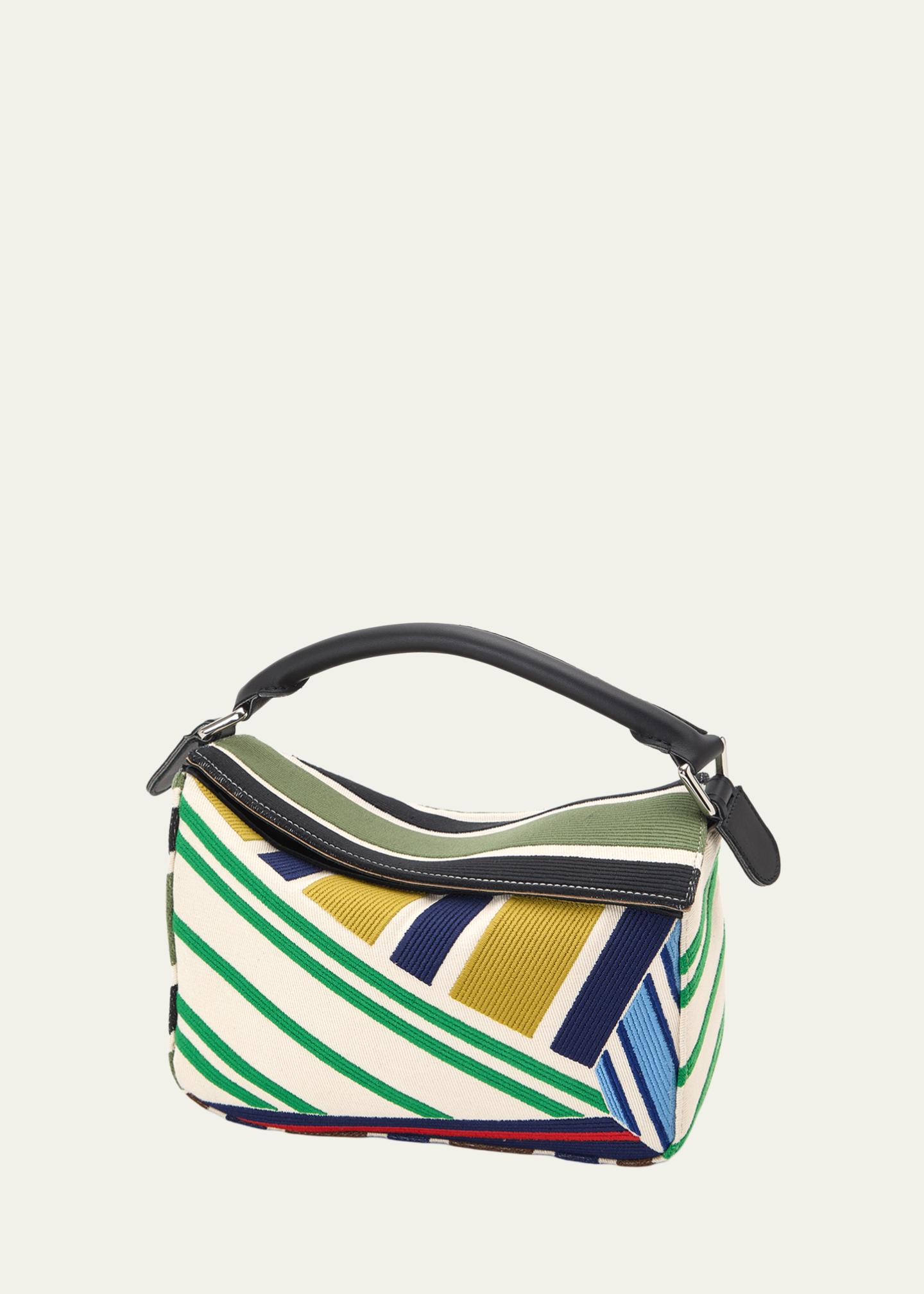 LOEWE Puzzle Small Embroidered Striped Top-Handle Bag - Bergdorf