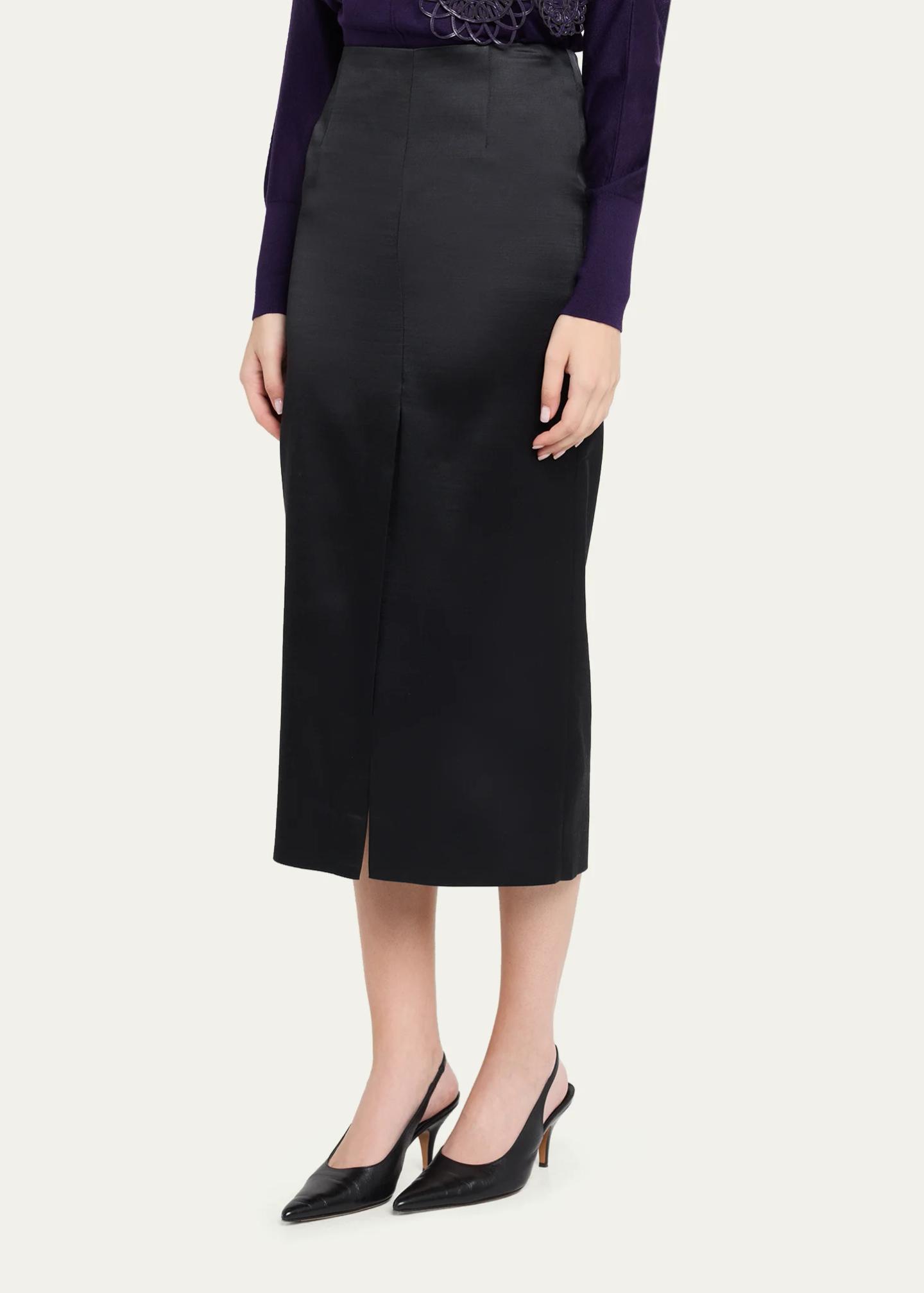 Akris Silk Satin Slit Midi Pencil Skirt - Bergdorf Goodman