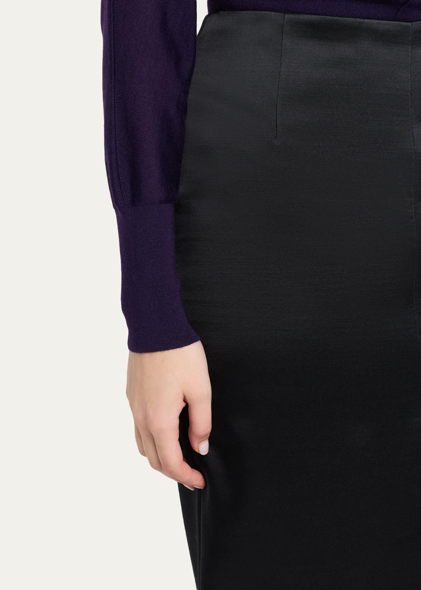 Akris Silk Satin Slit Midi Pencil Skirt - Bergdorf Goodman