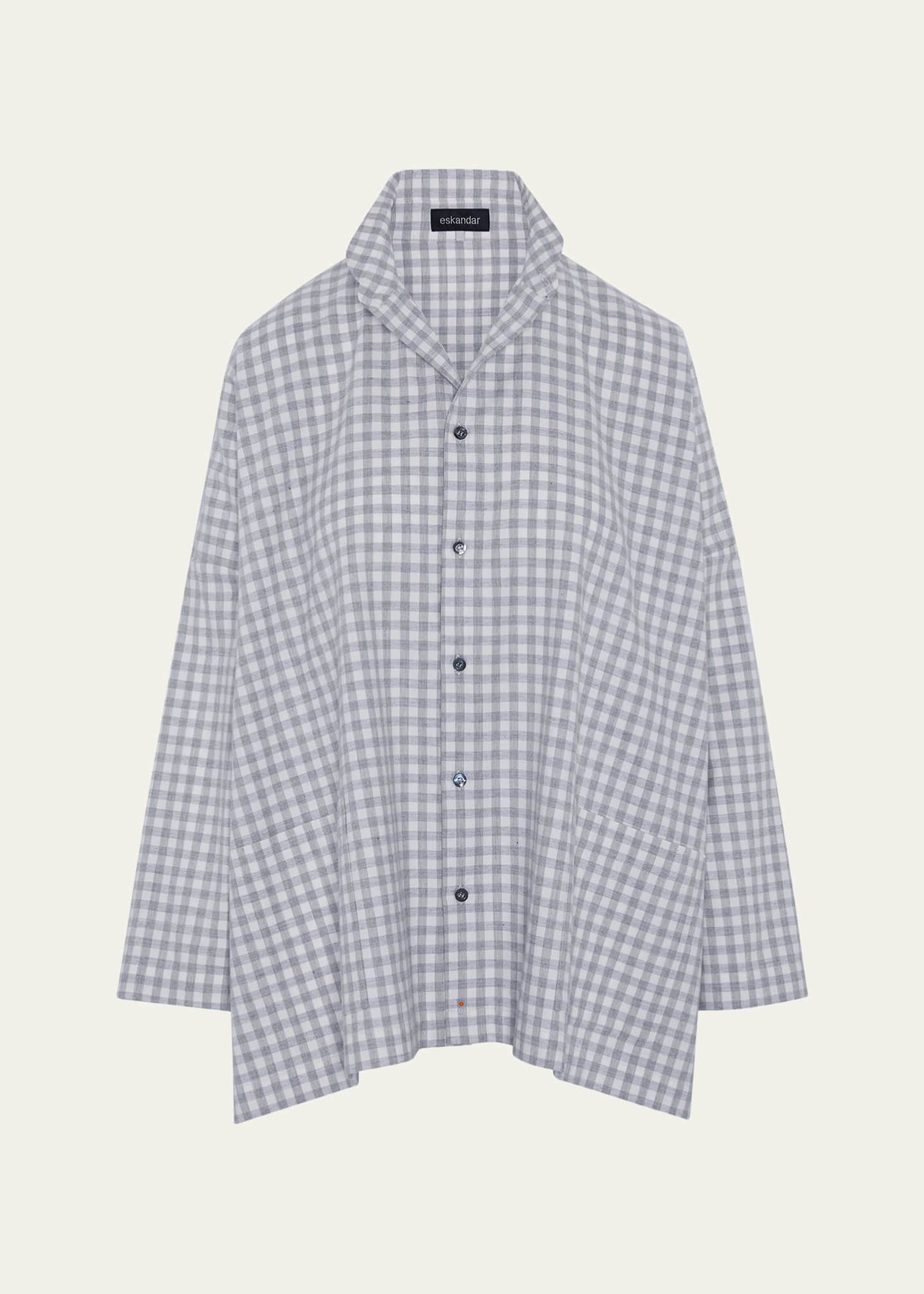 England製 eskandar cotton shirt Eskandar Wide Brushed Gingham Cotton Shirt - Bergdorf Goodman