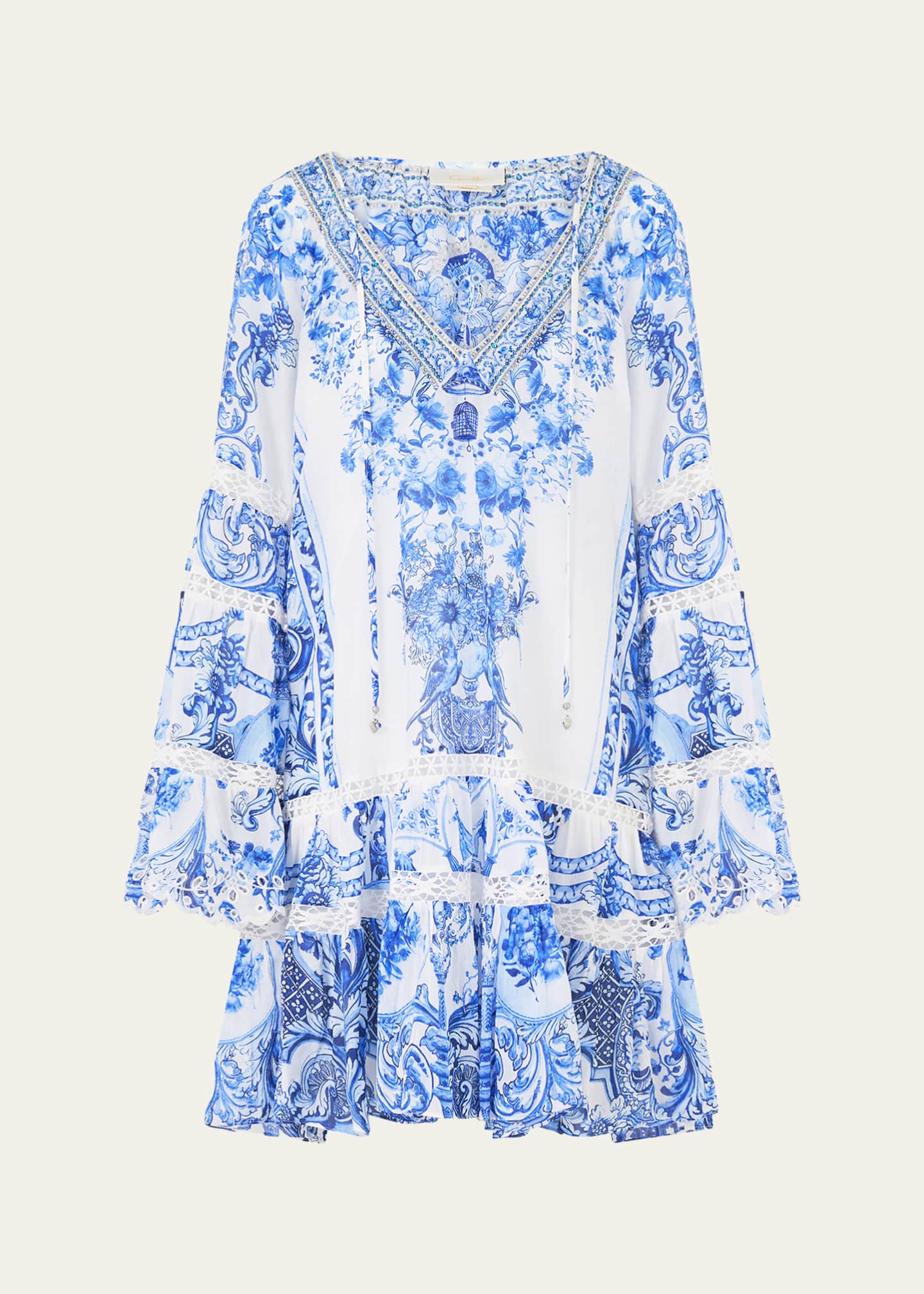 Camilla Ceramic Panoramic A-Line Gathered Mini Dress - Bergdorf