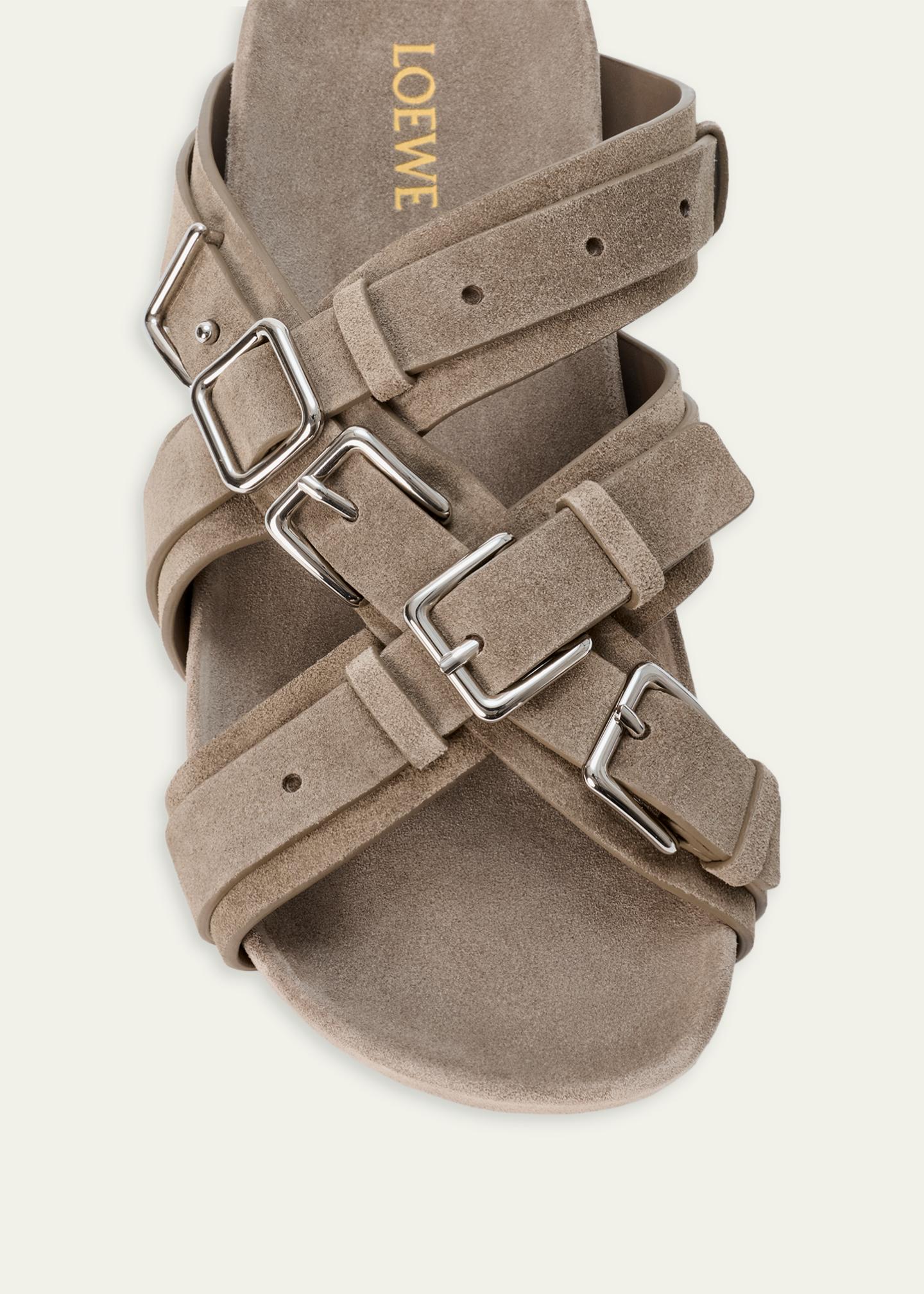 LOEWE Type Fussbett Suede Slide Sandals - Bergdorf Goodman