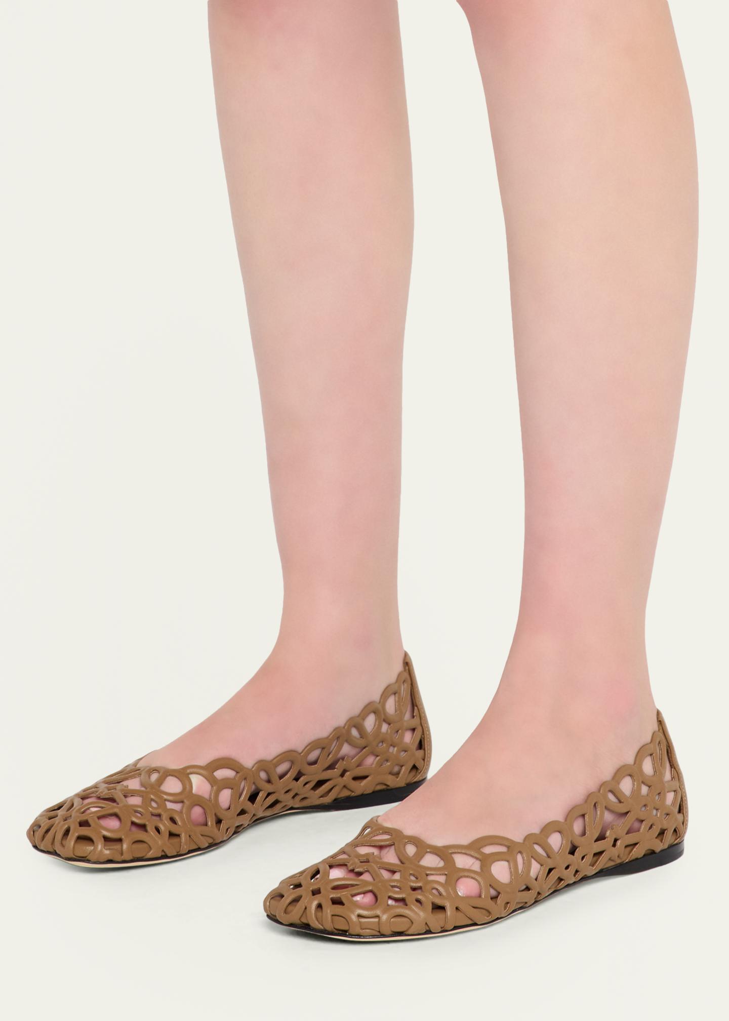 LOEWE Petal Anagram Leather Ballerina Flats - Bergdorf Goodman