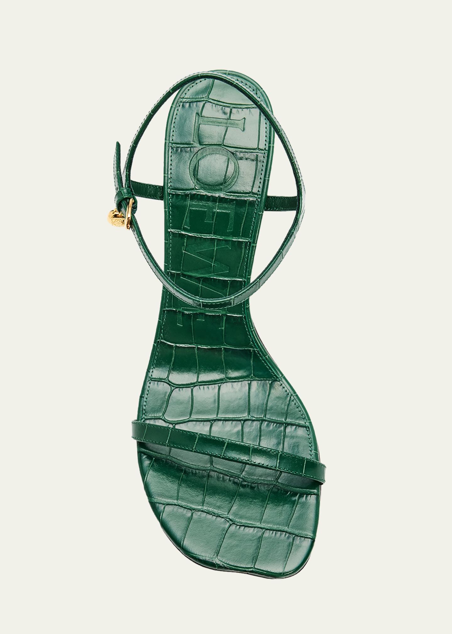 LOEWE 90mm Toy Croc-Embossed Leather Sandals - Bergdorf Goodman