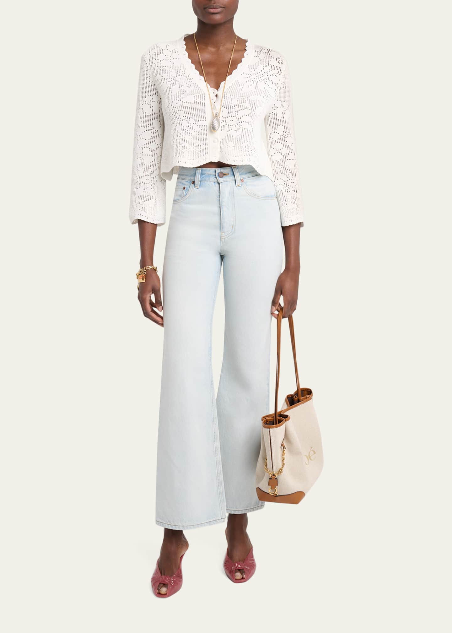 Chloe Scalloped Cotton Pointelle-Knit Cardigan - Bergdorf Goodman