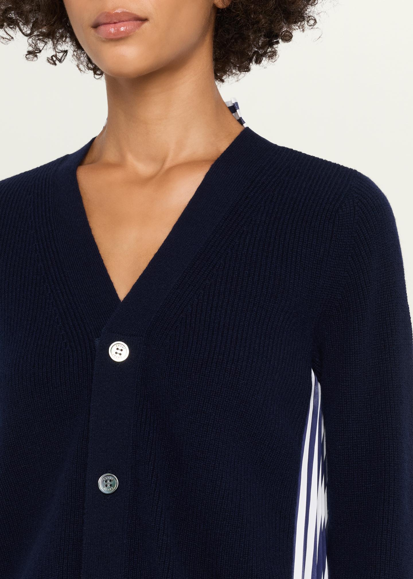 sacai Wool Knit And Cotton Poplin V-Neck Cardigan - Bergdorf Goodman