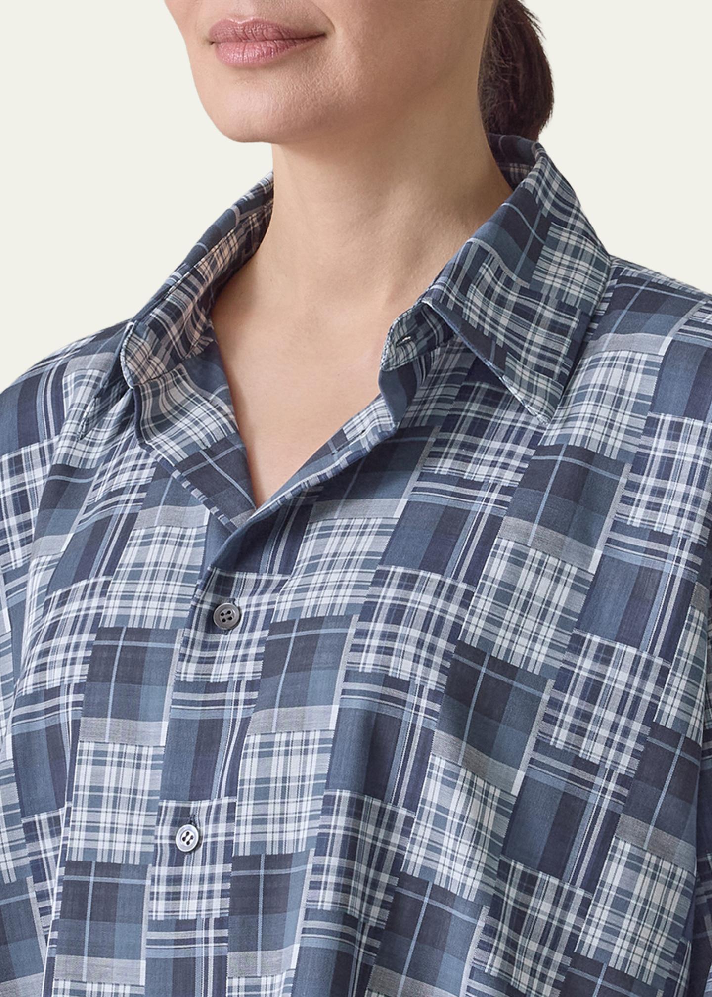 Eskandar A-Line Patchwork Plaid Cotton Shirt - Bergdorf Goodman