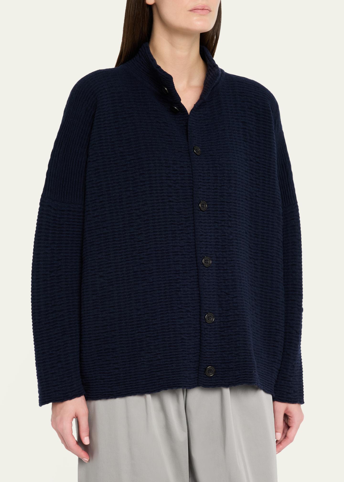 Eskandar 3/4 Width High Neck Cardigan- Mid Length - Bergdorf Goodman