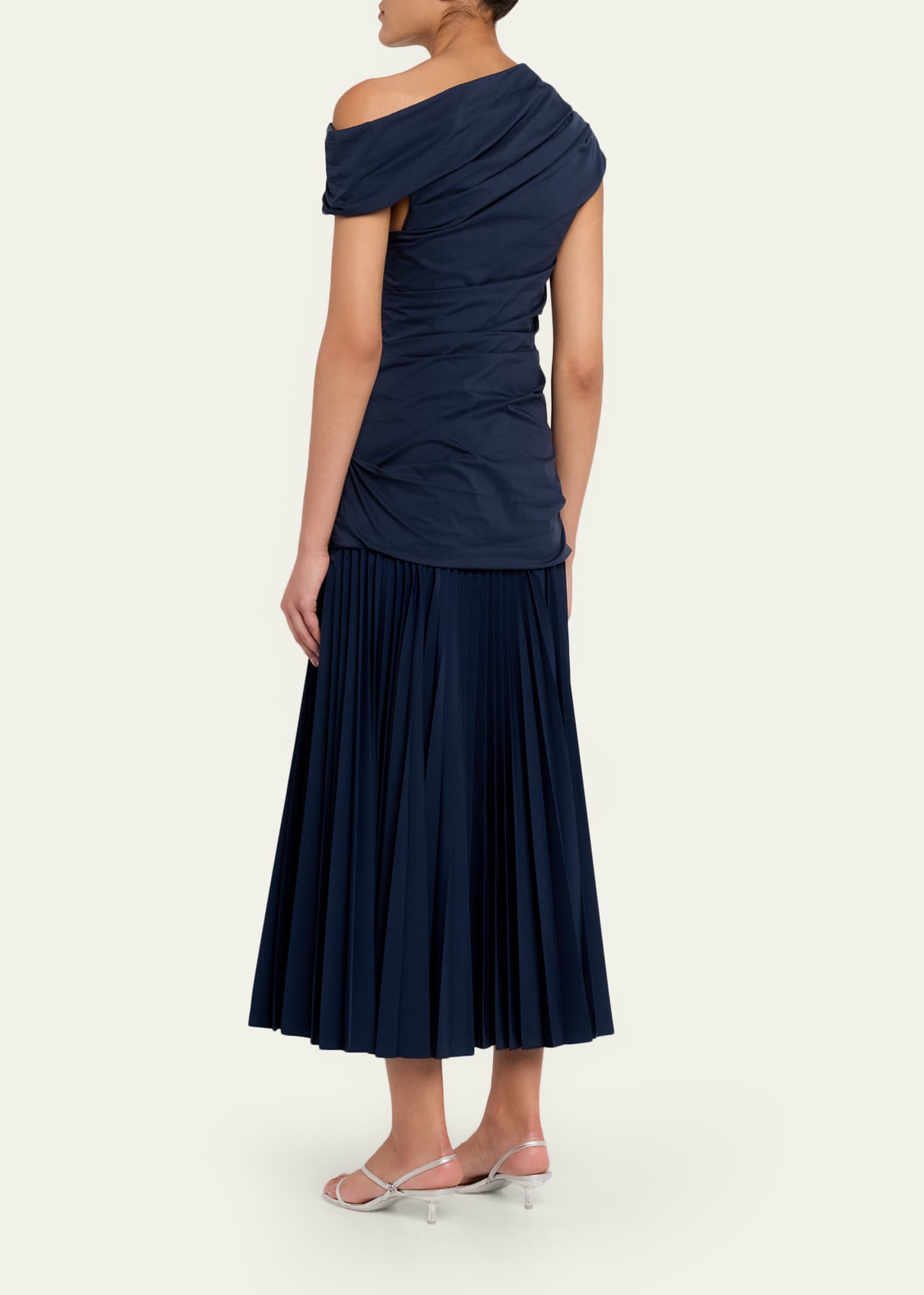 drop-waist mixed media midi dress Mixed Media V-neck Sleeveless Drop Waist Midi Dress With Pockets