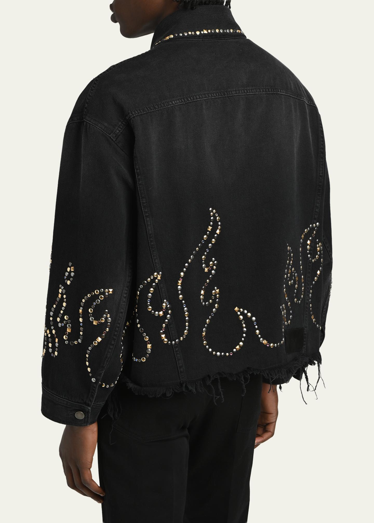 Amiri Men's Oversized Studded Flame Black Denim Jacket - Bergdorf