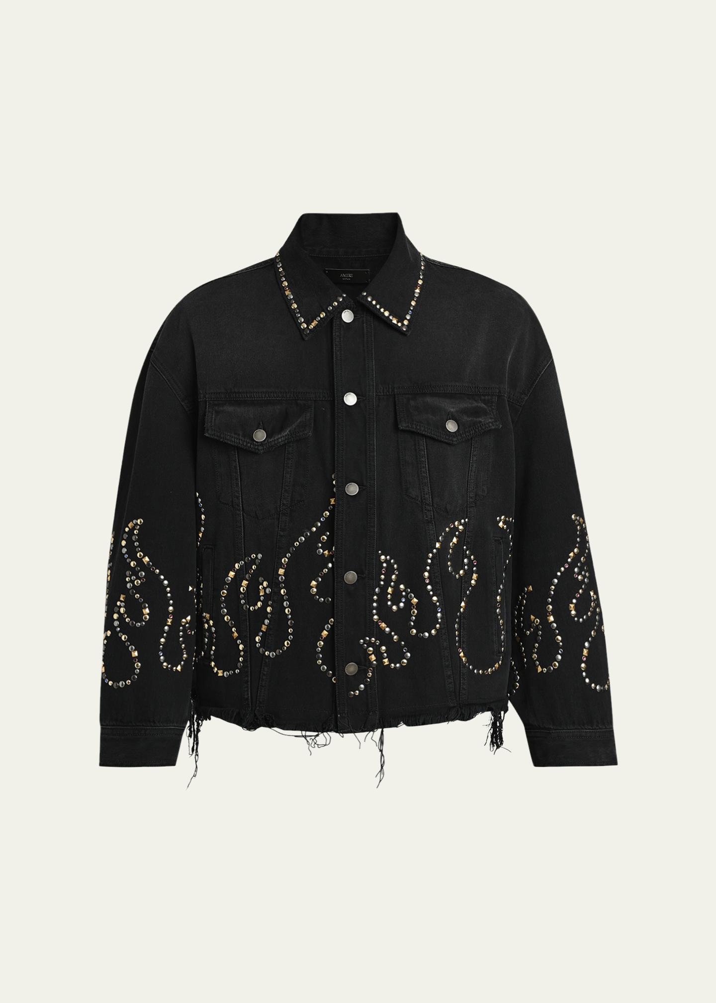 Amiri Men's Oversized Studded Flame Black Denim Jacket - Bergdorf