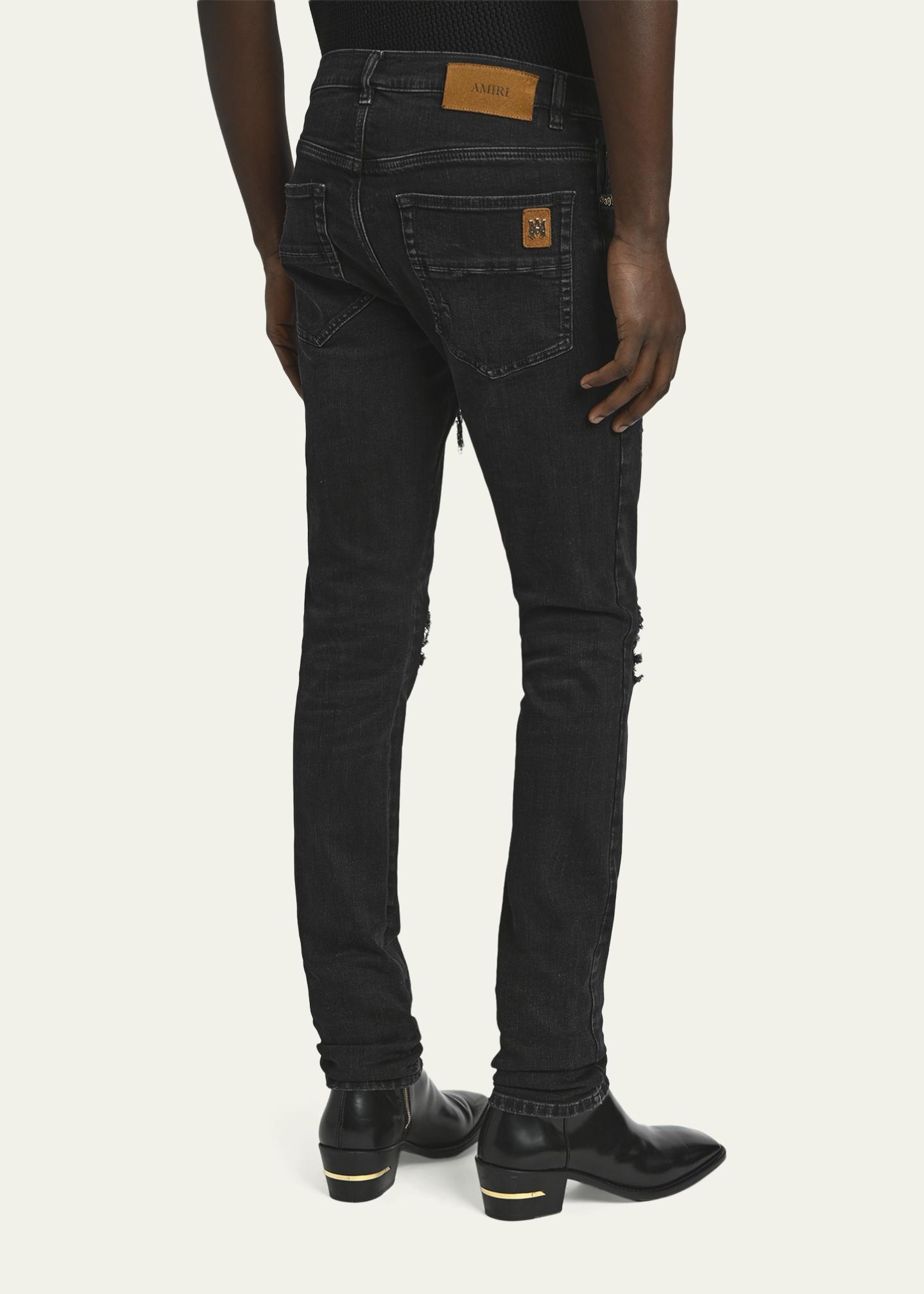Amiri Men's Studded Rip and Repair Black Denim Skinny Jeans