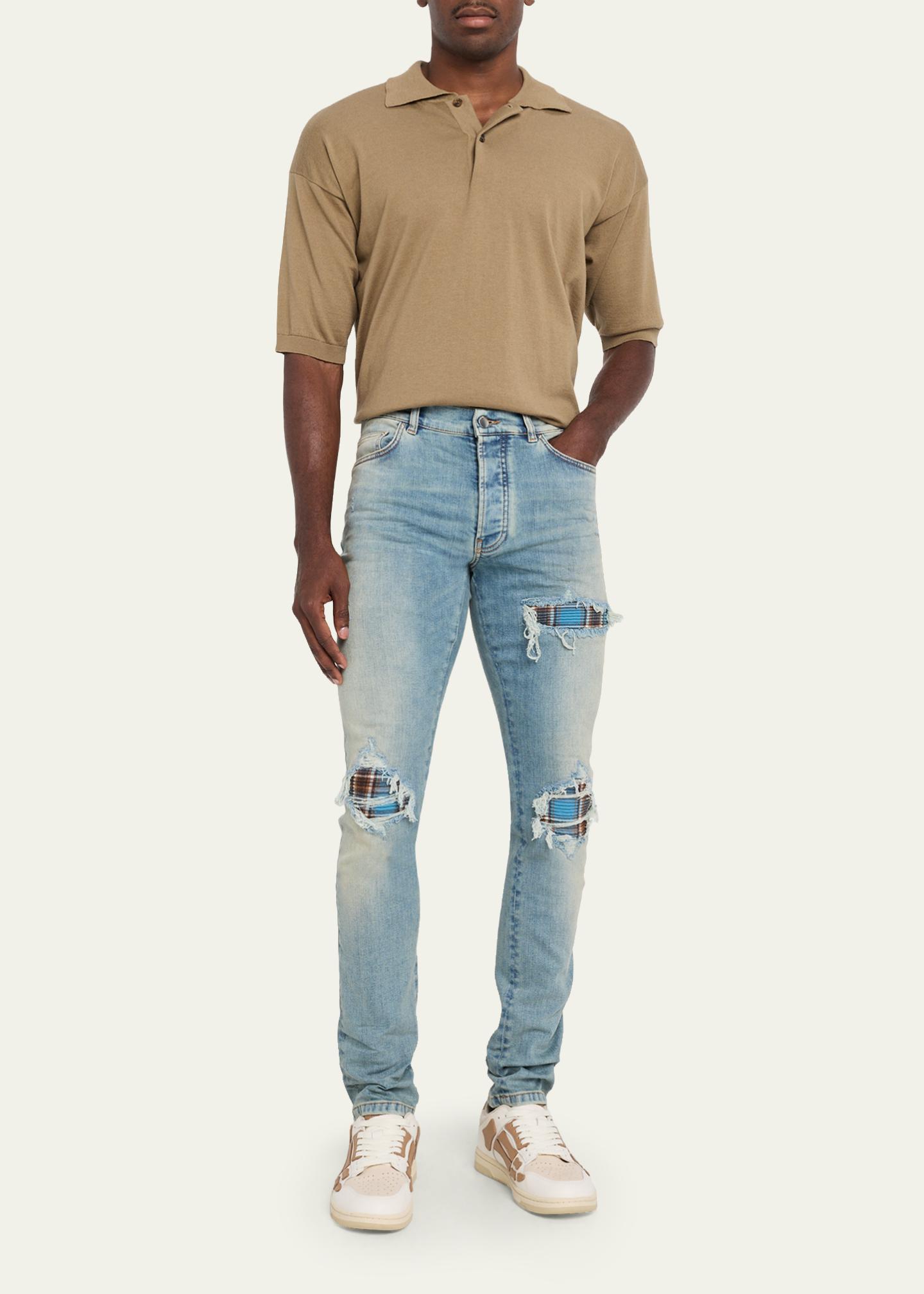 Amiri Men's Plaid Repair Denim Skinny Jeans - Bergdorf Goodman