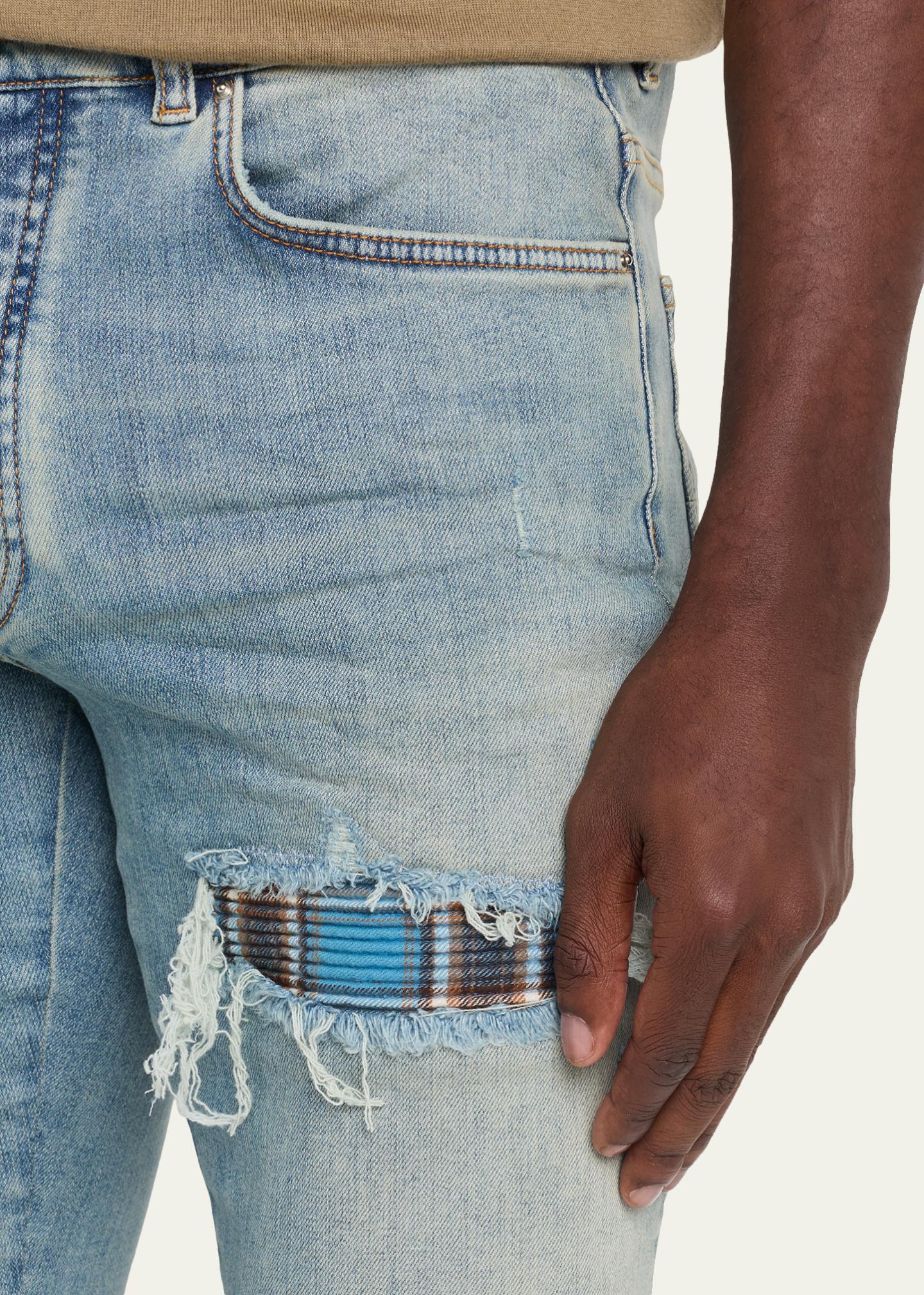 Amiri Men's Plaid Repair Denim Skinny Jeans - Bergdorf Goodman