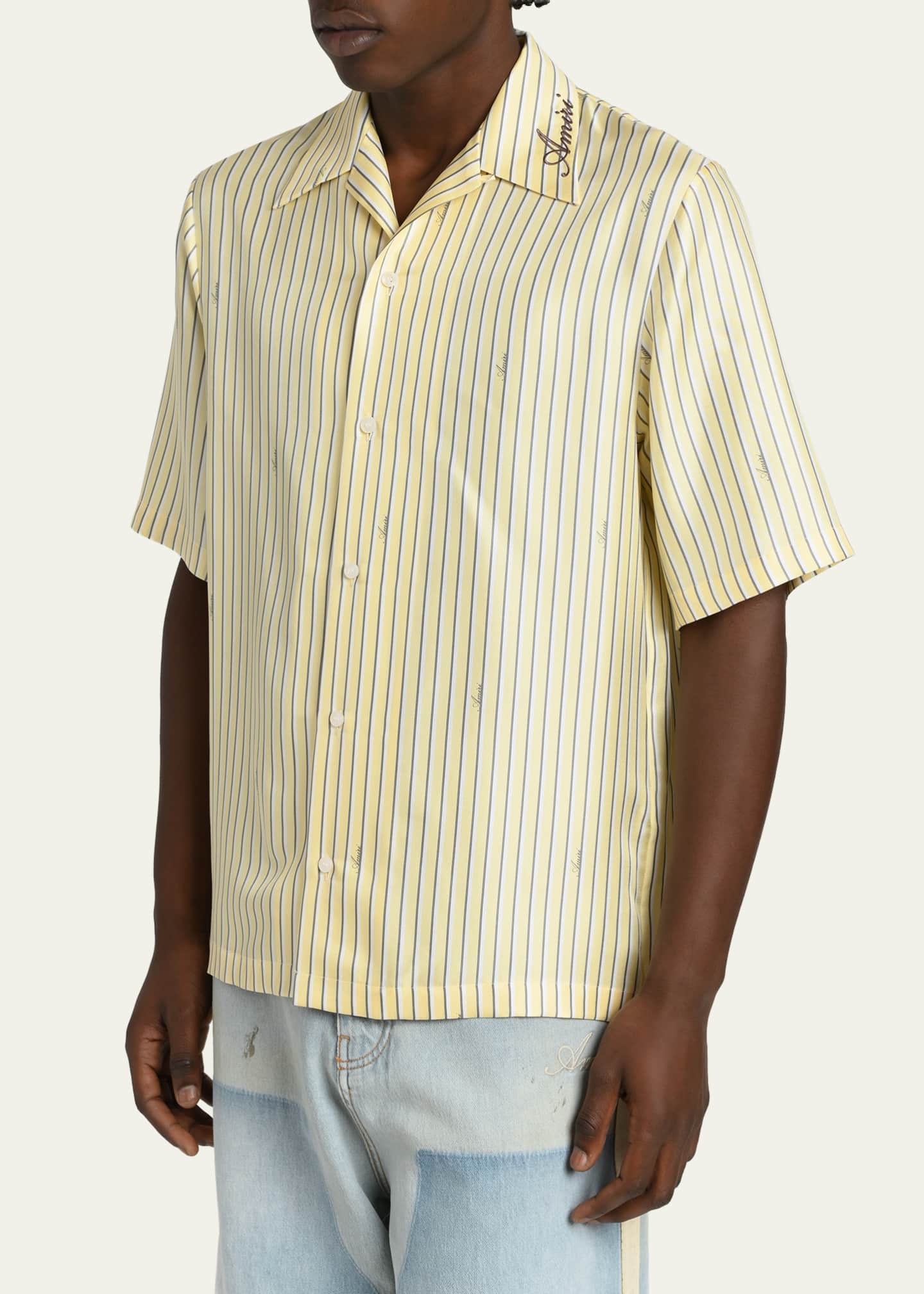 amiri dress shirt Arts District Camp Stud embellishments and rhinestone rivets imbue house signature silhouettes with a renegade spirit for Pre AMIRI Script Bowling Shirt -