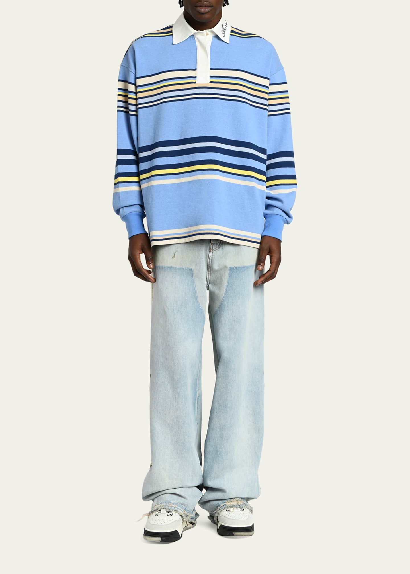 Amiri Men's Cotton Multi-Stripe Long-Sleeve Polo Shirt - Bergdorf