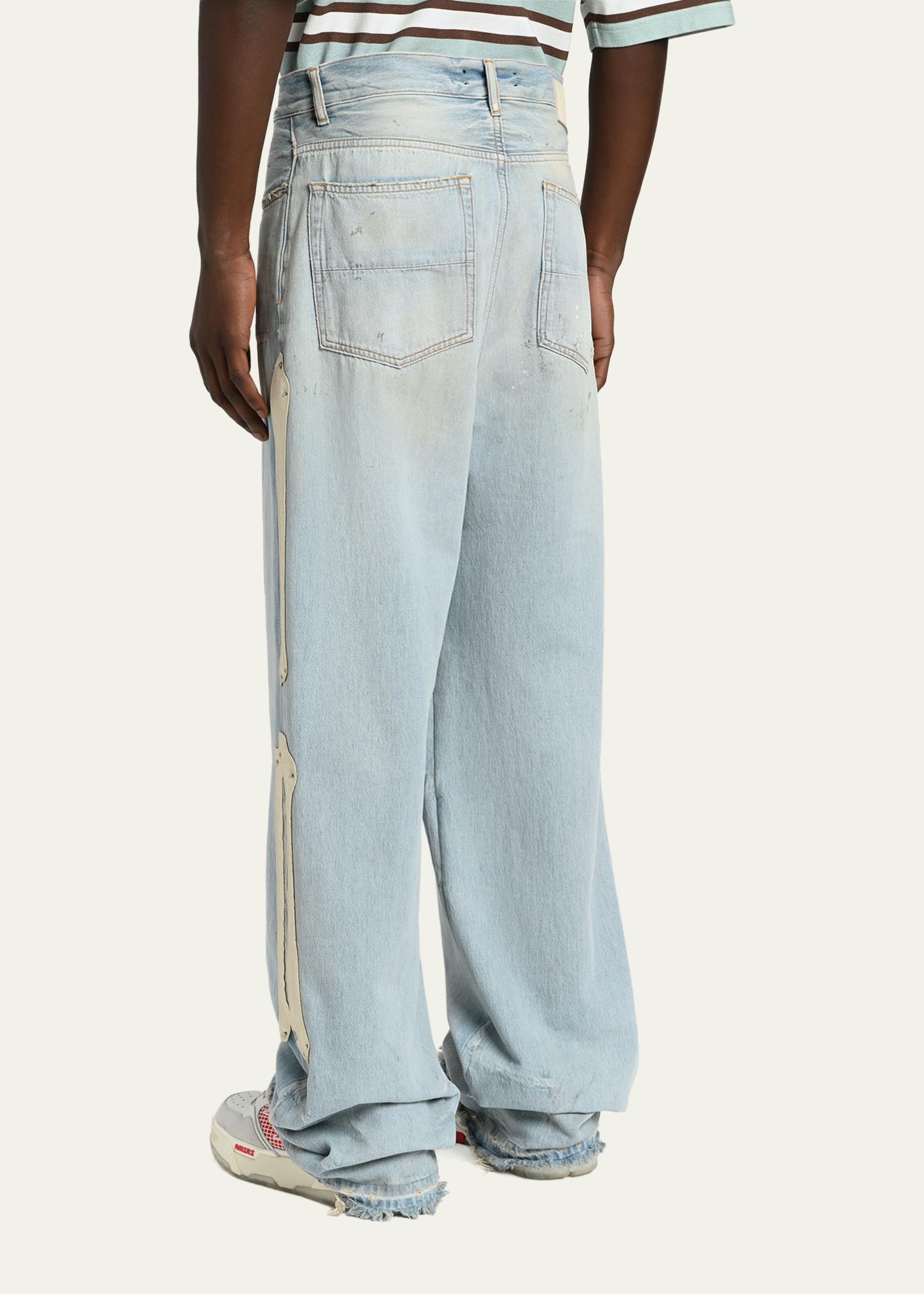 Amiri Men's Light-Wash Denim Carpenter Jeans with Bone Appliques