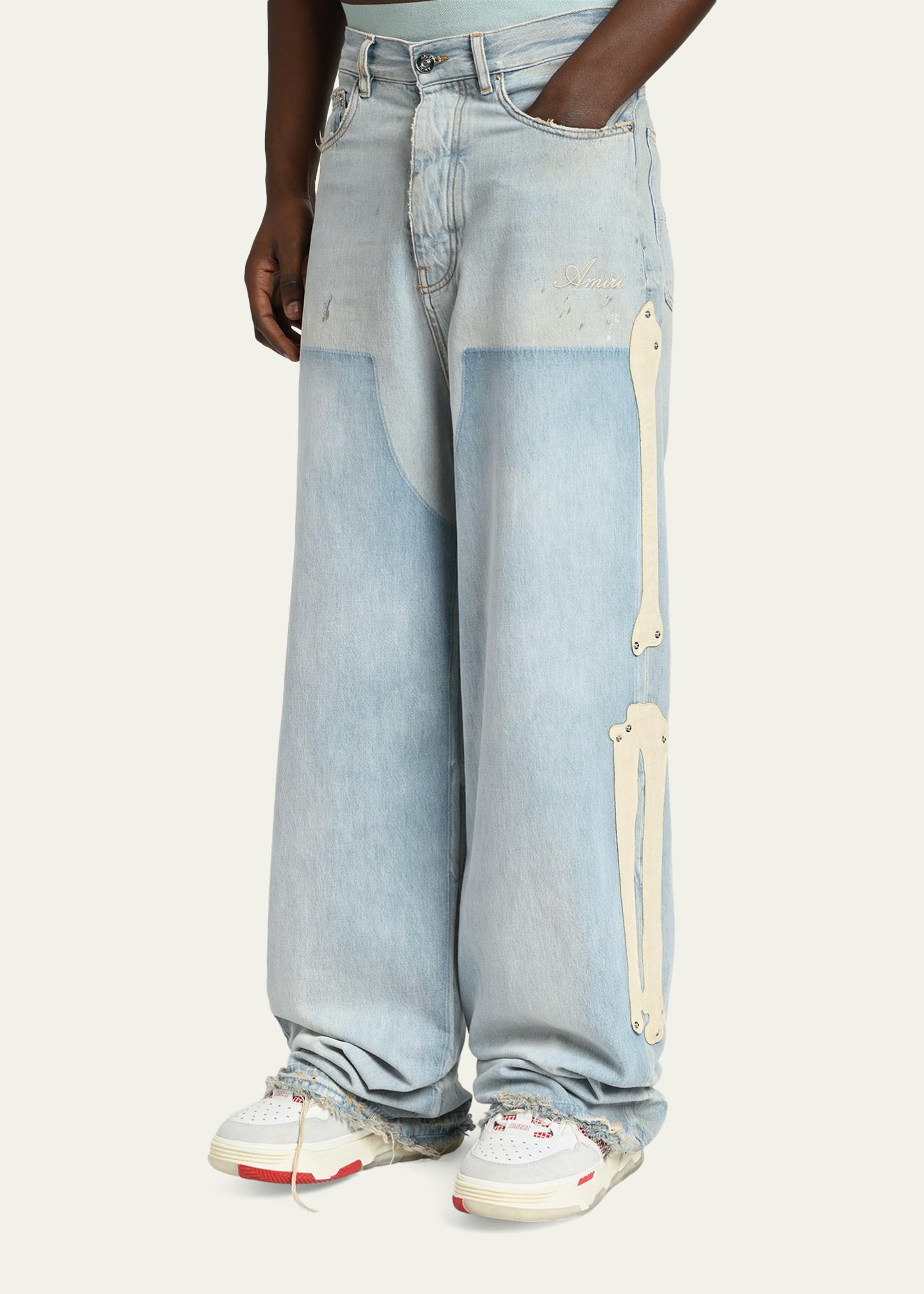 AMIRIデニム Amiri Men's Light-Wash Denim Carpenter Jeans with Bone Appliques
