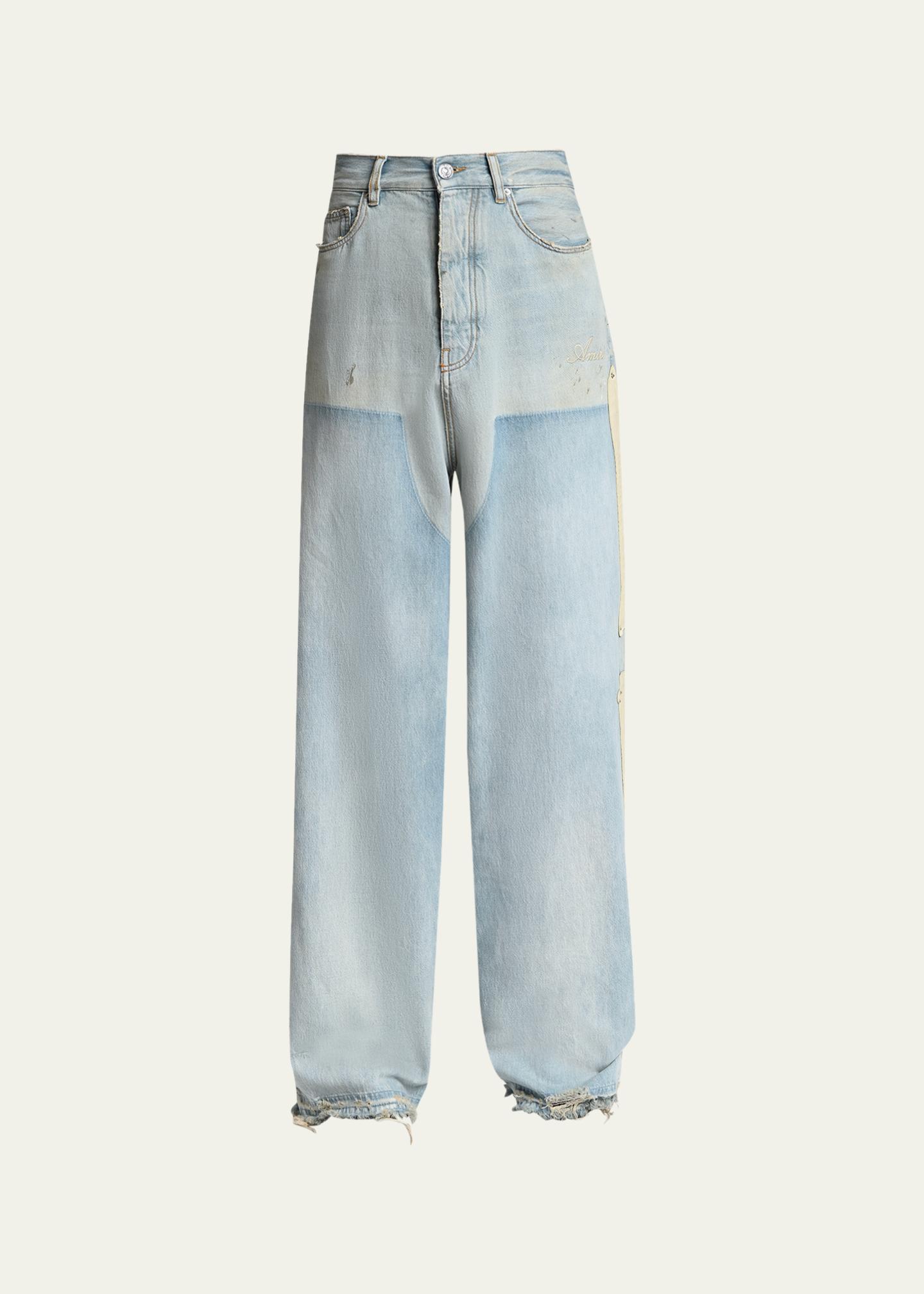 パンツ 22SS AMIRI jeans Amiri Men's Light-Wash Denim Carpenter Jeans with Bone Appliques