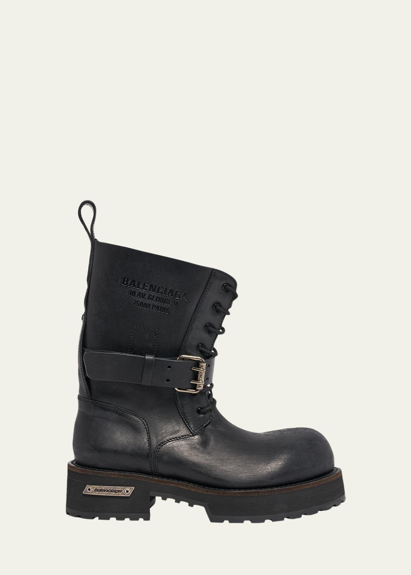 Balenciaga Men's Venom Leather Lace-Up Booties - Bergdorf Goodman