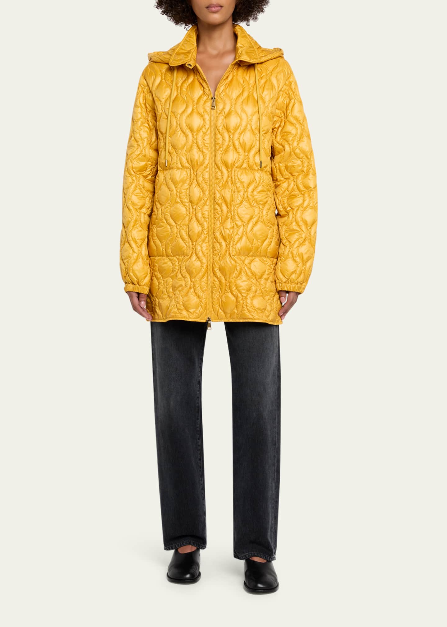 Moncler Balette Geometric Quilted Mid-Length Down Jacket
