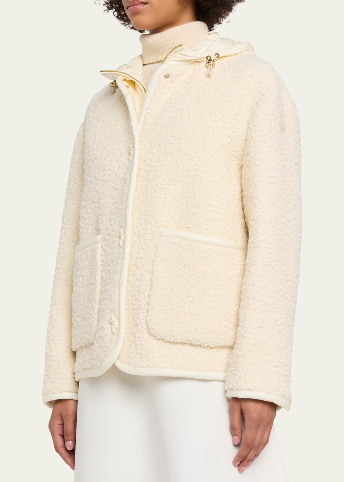 Moncler Hylesine Boucle Jacket w/ Quilted Hood - Bergdorf Goodman