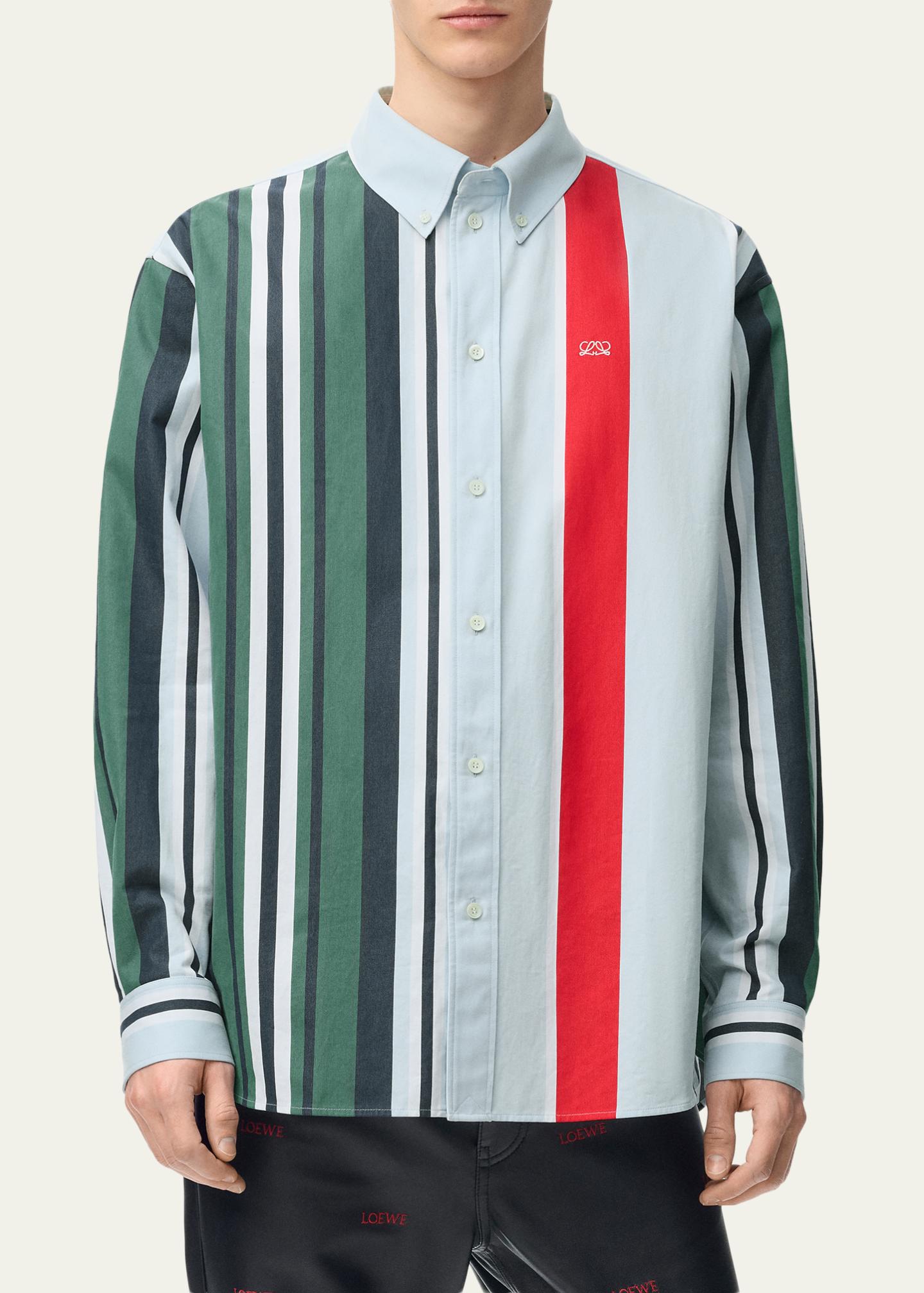 LOEWE Men's Variegated Stripe Twill Button-Down Shirt - Bergdorf