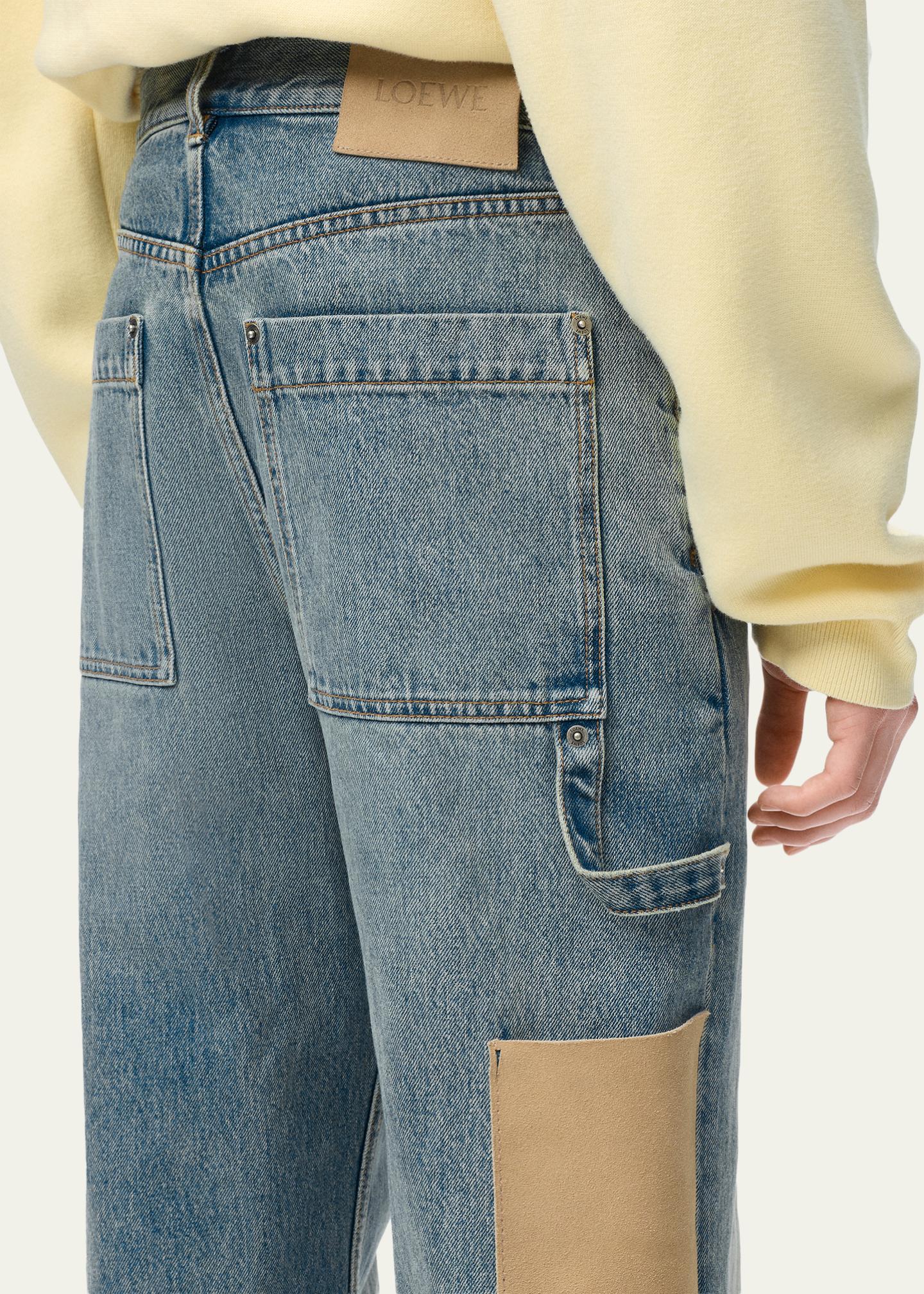 LOEWE レザーパネル デニム 48 ジョナサンアンダーソン 完売品 LOEWE Men's Leather-Patch Straight-Leg Jeans - Bergdorf Goodman