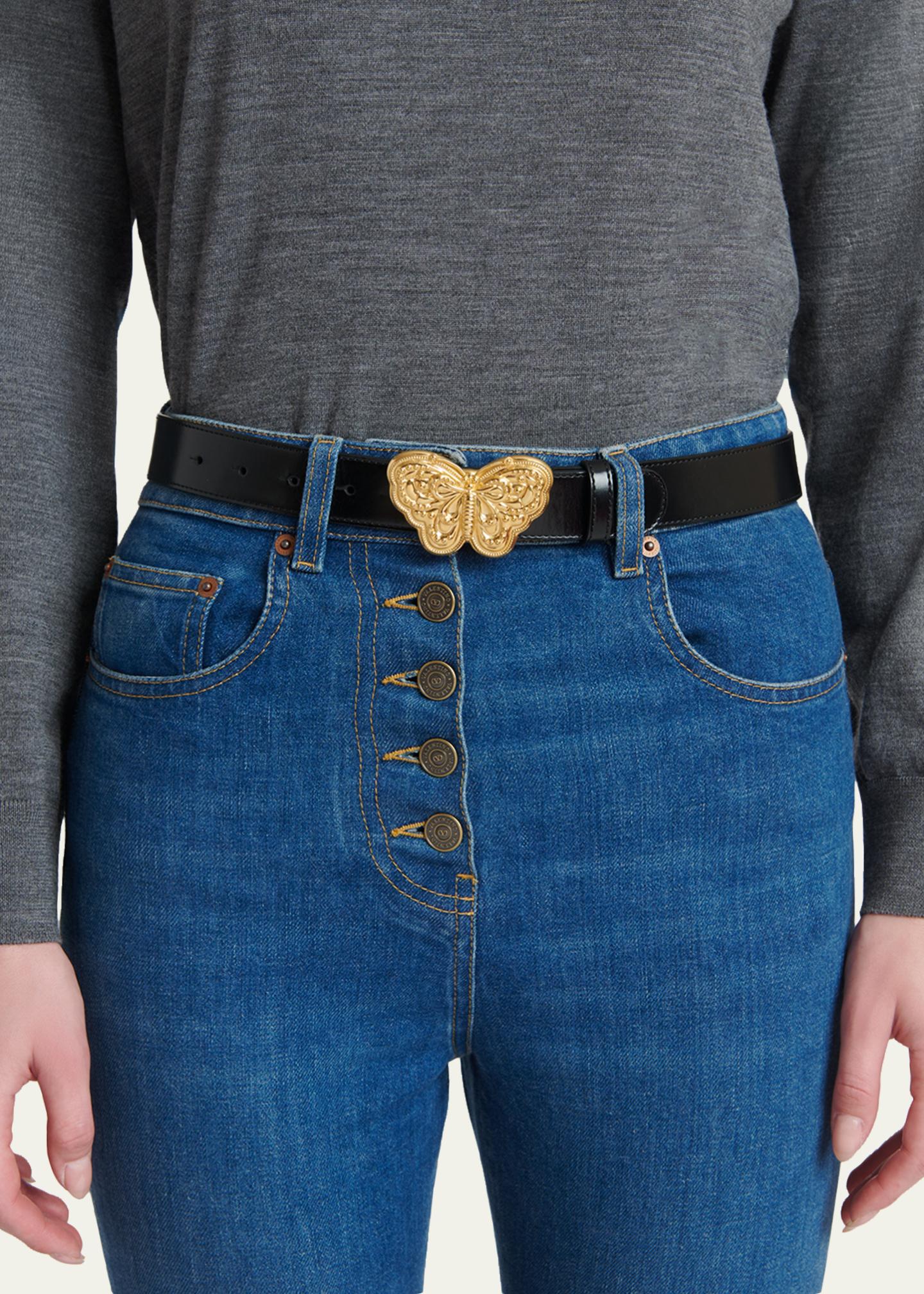 Valentino Garavani Butterfly Buckle Leather Belt 30MM - Bergdorf Goodman