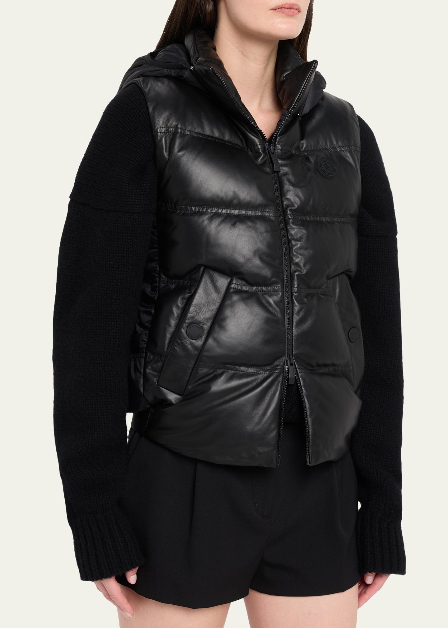 Moncler Impression Leather Hooded Down Vest - Bergdorf Goodman