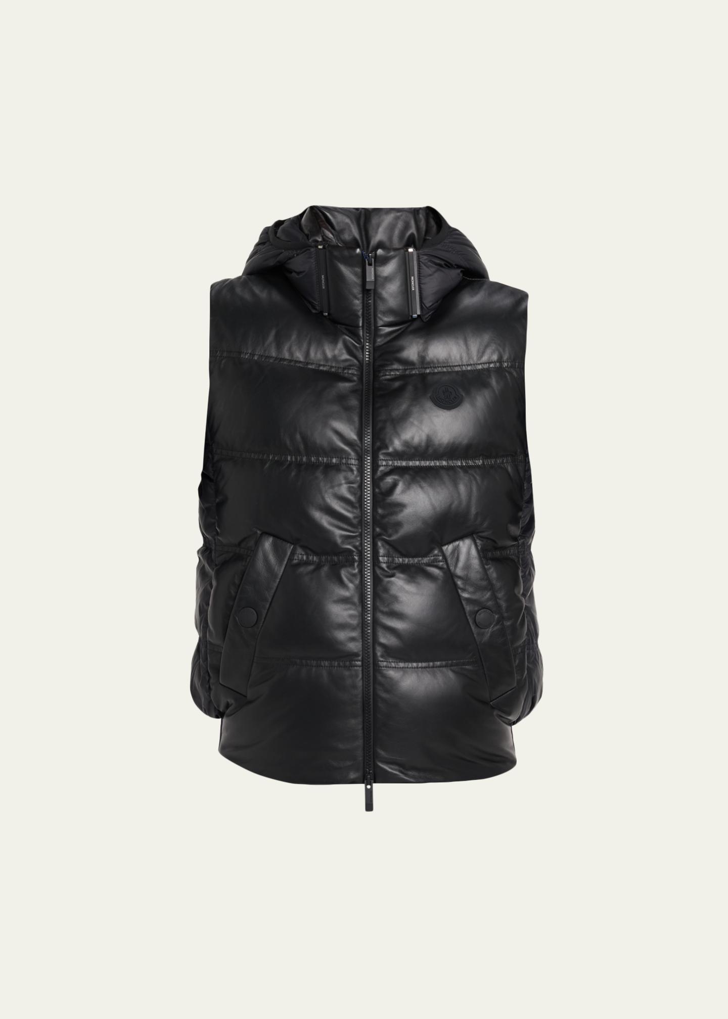 Moncler Impression Leather Hooded Down Vest - Bergdorf Goodman